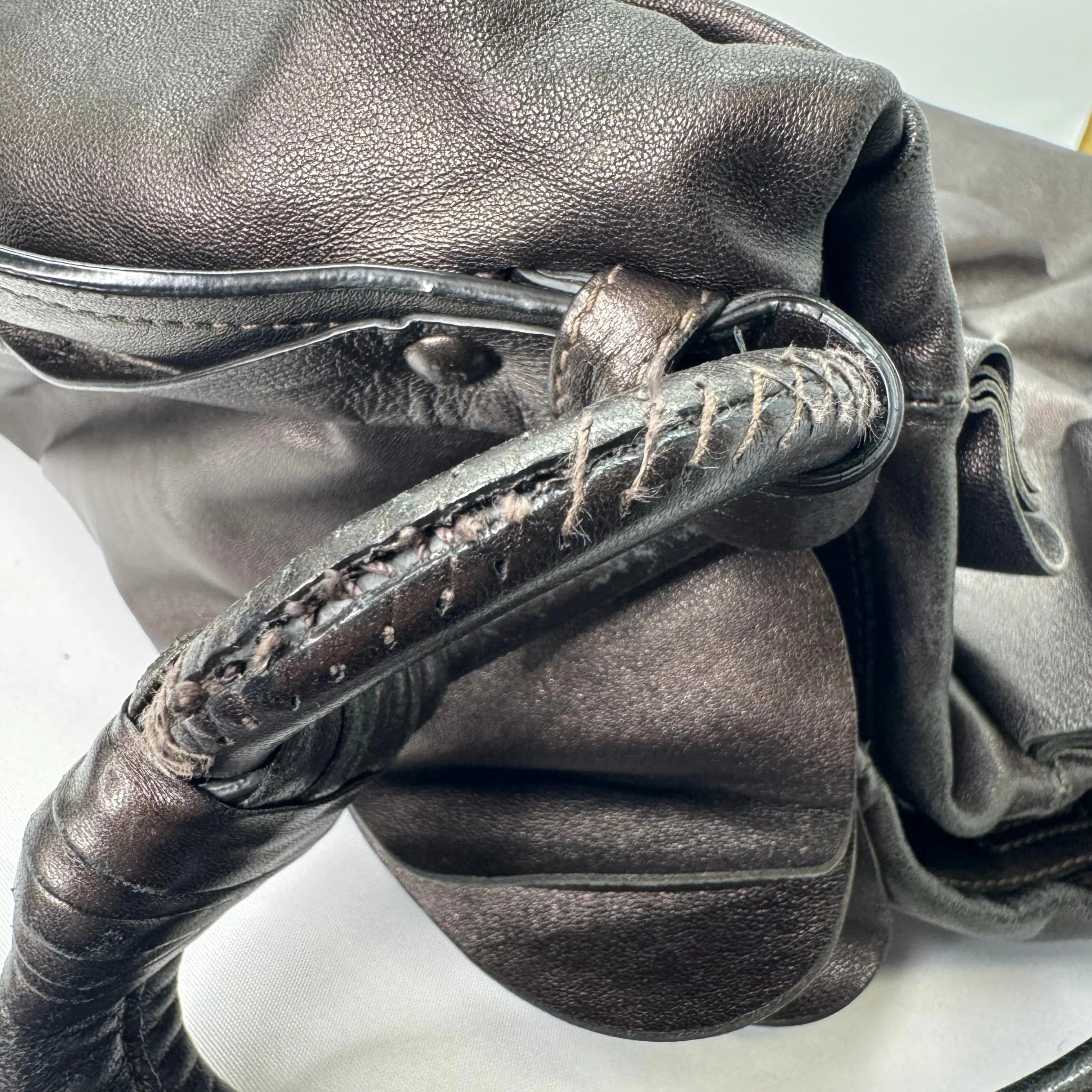 Prada Nappa Ruffle Hobo Grafite Mordore Shoulder Bag - Lost Designer