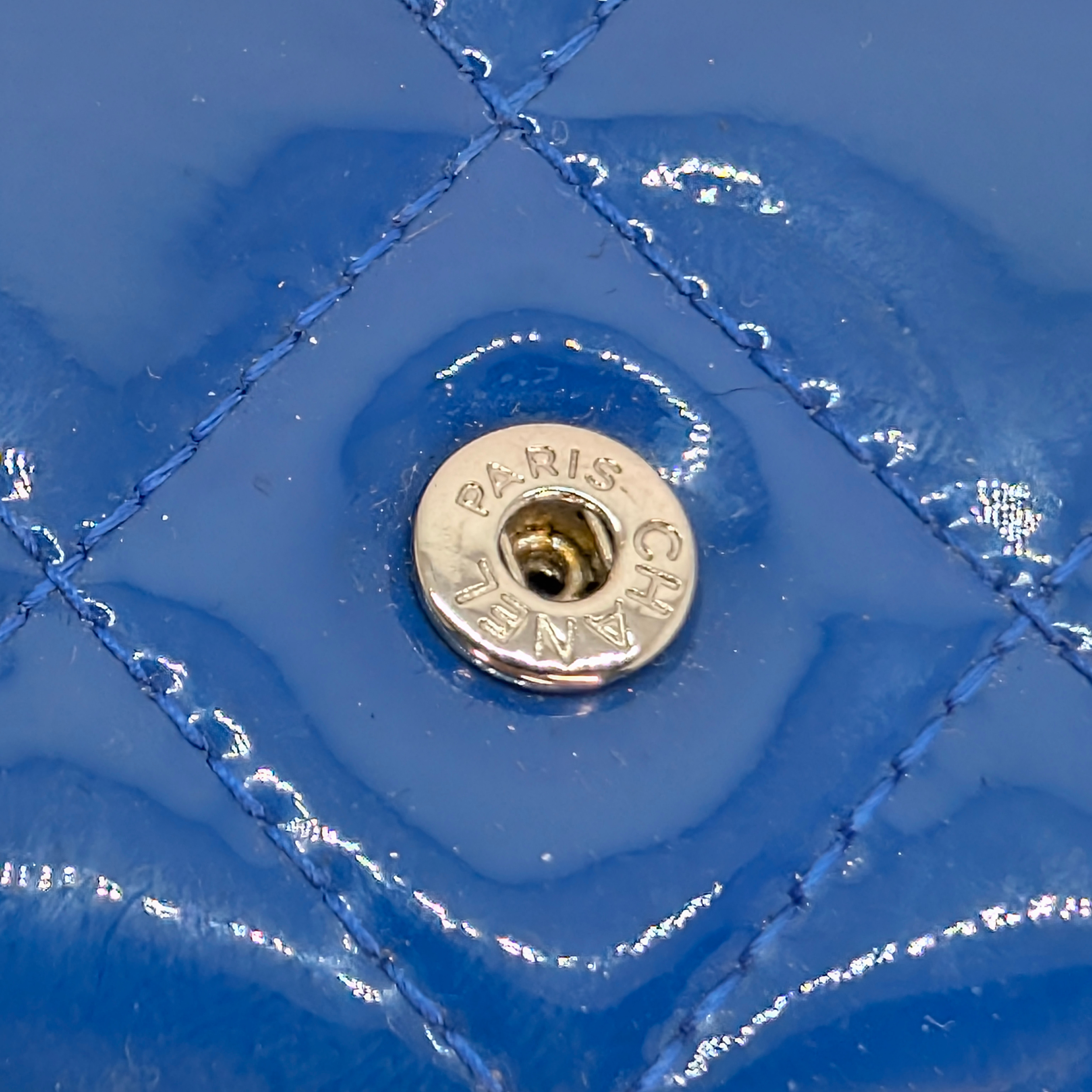 Chanel CC Quilted Patent Leather Flap Long Wallet Blue