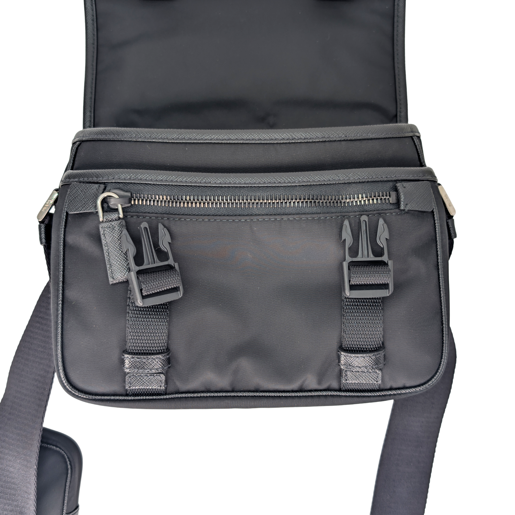 Prada Re-Nylon and Saffiano Leather Shoulder Bag Black