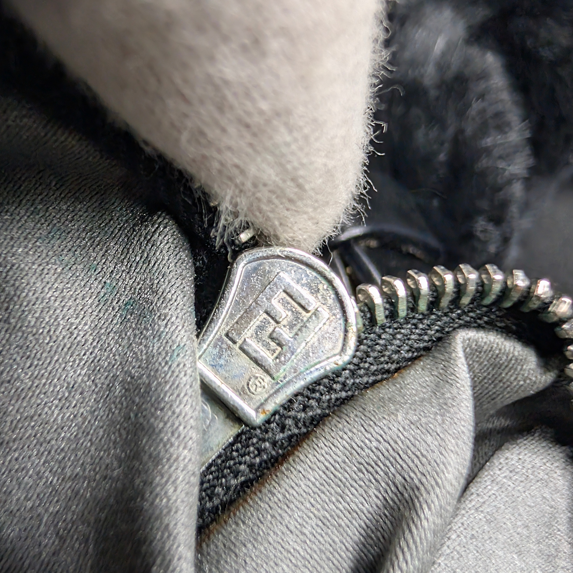 Fendi Rabbit Fur Baguette Handbag Black