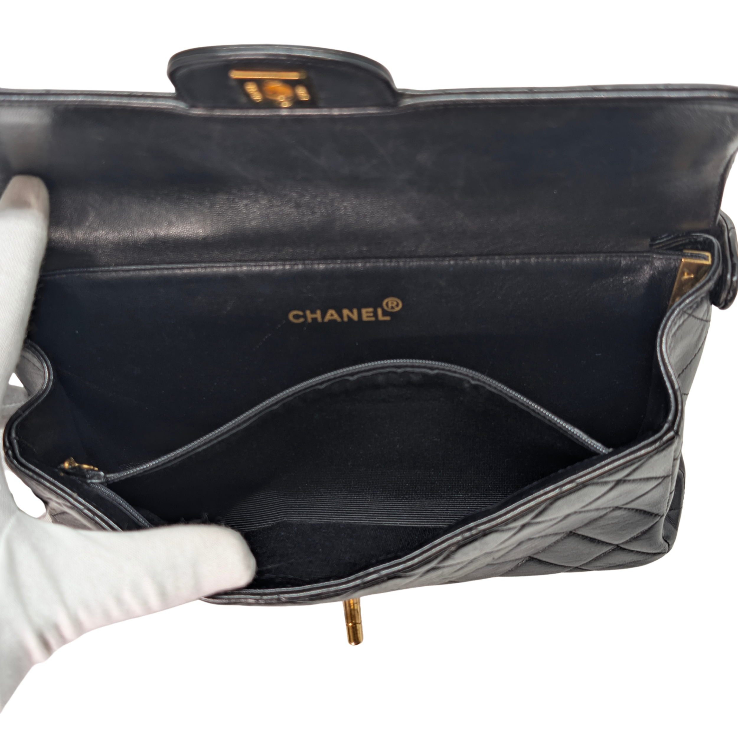 Chanel Lambskin Vintage Double Sided Classic Flap Handbag Black