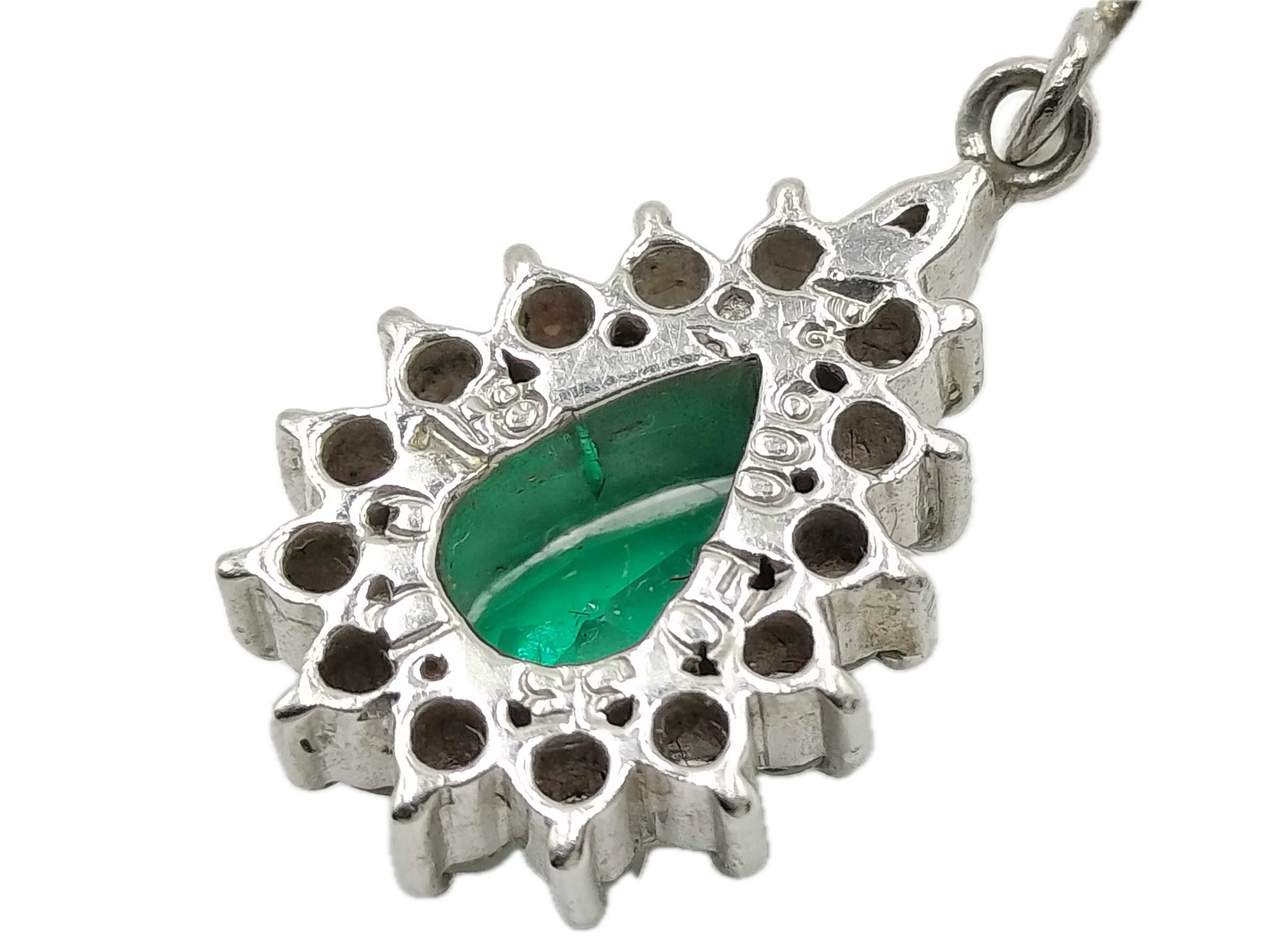 Platinum 900 Natural Emerald 0.40ct & Diamond 0.15ct Pear Halo Pendant