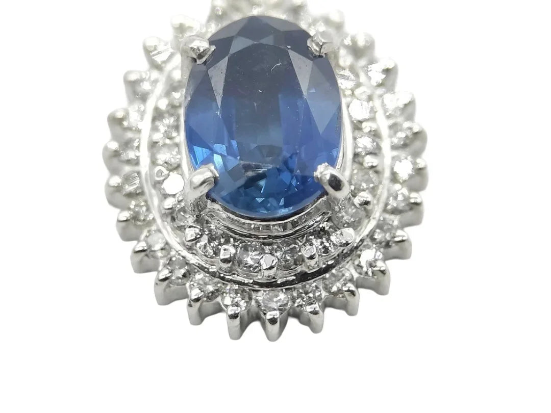 Platinum 900 Natural Sapphire 1.08CT & Diamond 0.25CT Oval Halo Pendant - Lost Designer