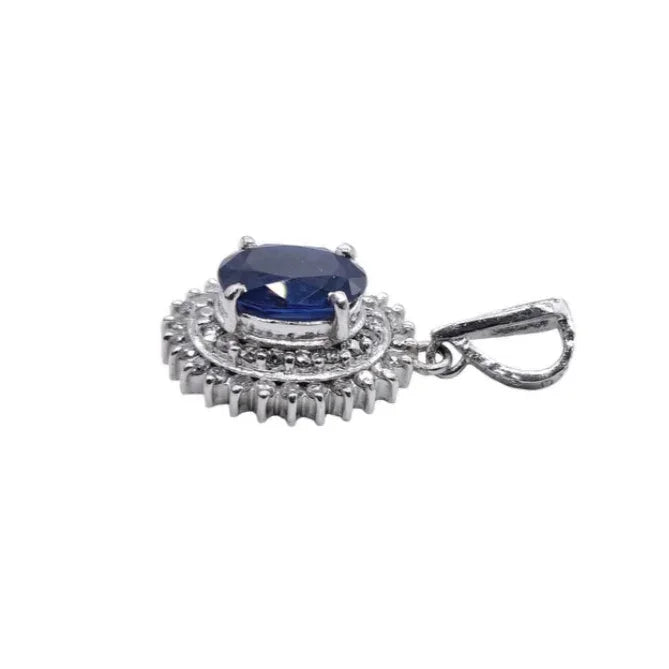 Platinum 900 Natural Sapphire 1.08CT & Diamond 0.25CT Oval Halo Pendant - Lost Designer