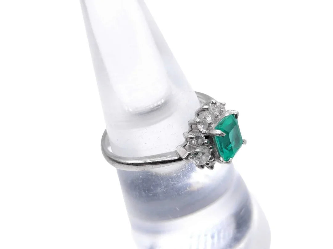 Platinum 900 Natural Emerald 0.82CT & Diamond 0.51CT Cluster Ring SIZE L½ - Lost Designer