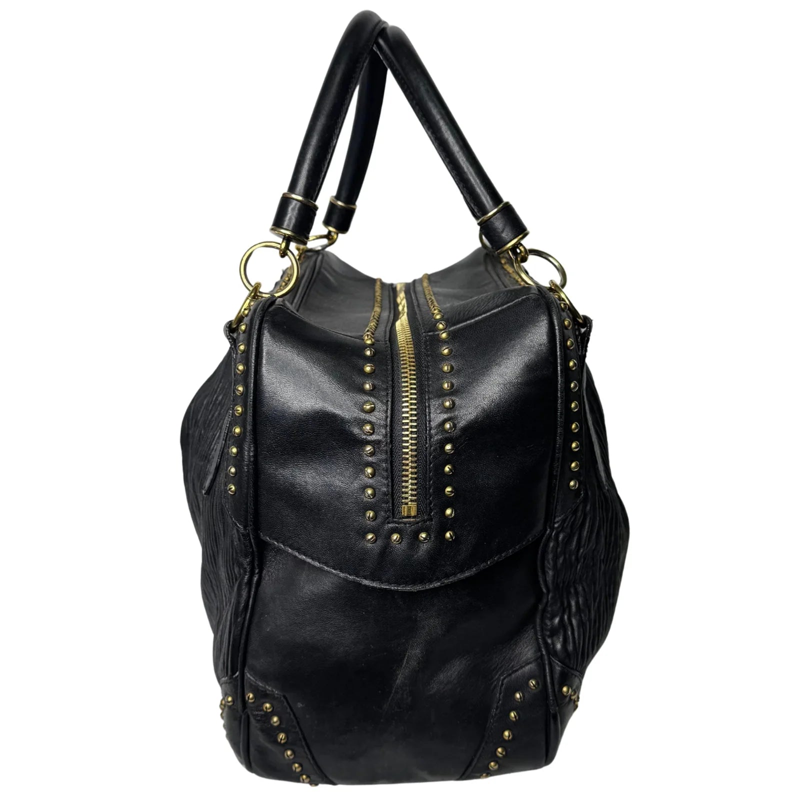 Burberry Black Studded Plissé Lambskin Leather Tote Bag - Lost Designer