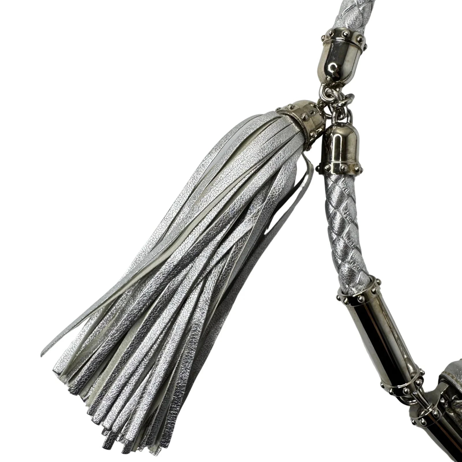 Gucci Guccissima Small Britt Tassel Shoulder Bag – Silver