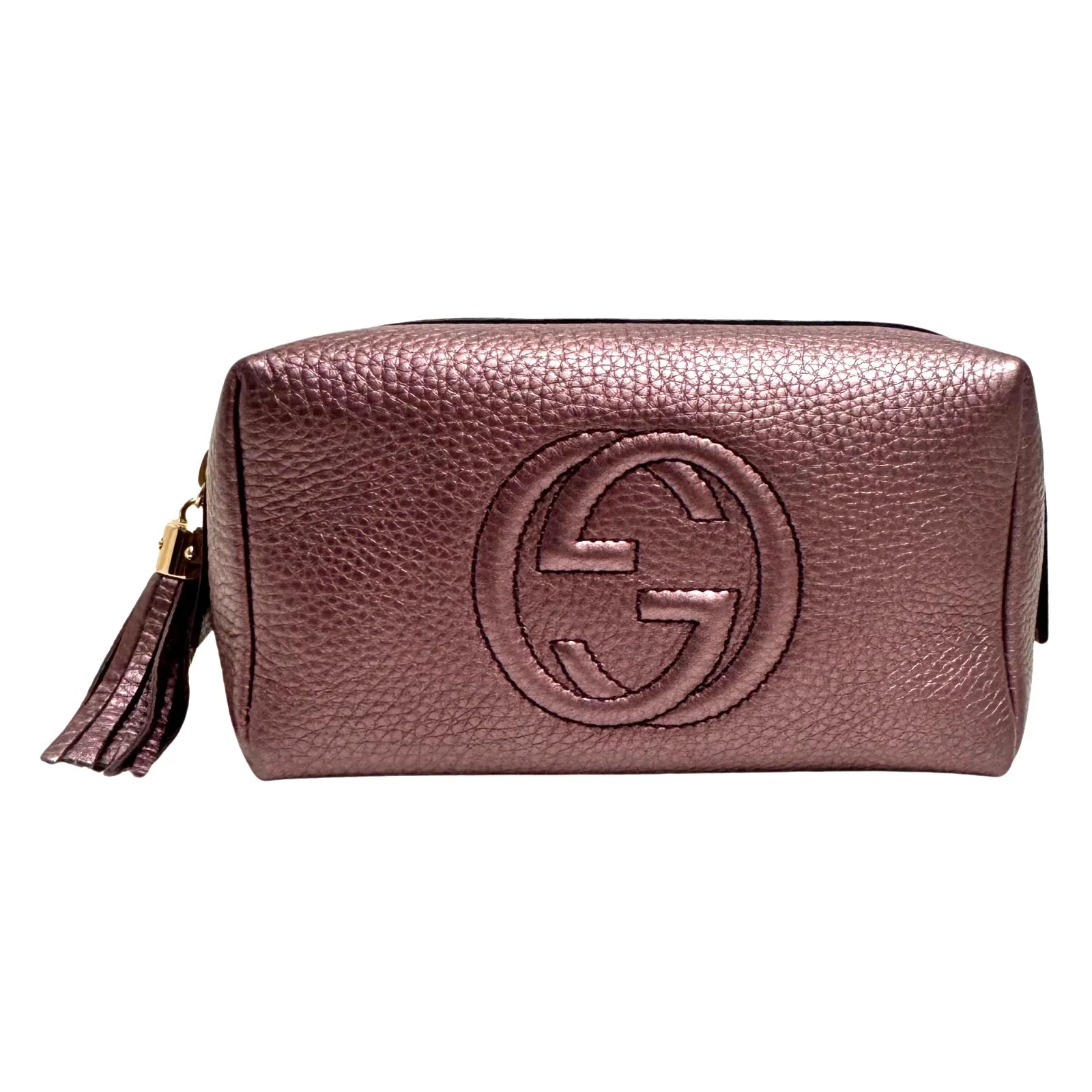 Gucci Soho Cosmetic Pouch in Rose Gold Pebbled Leather