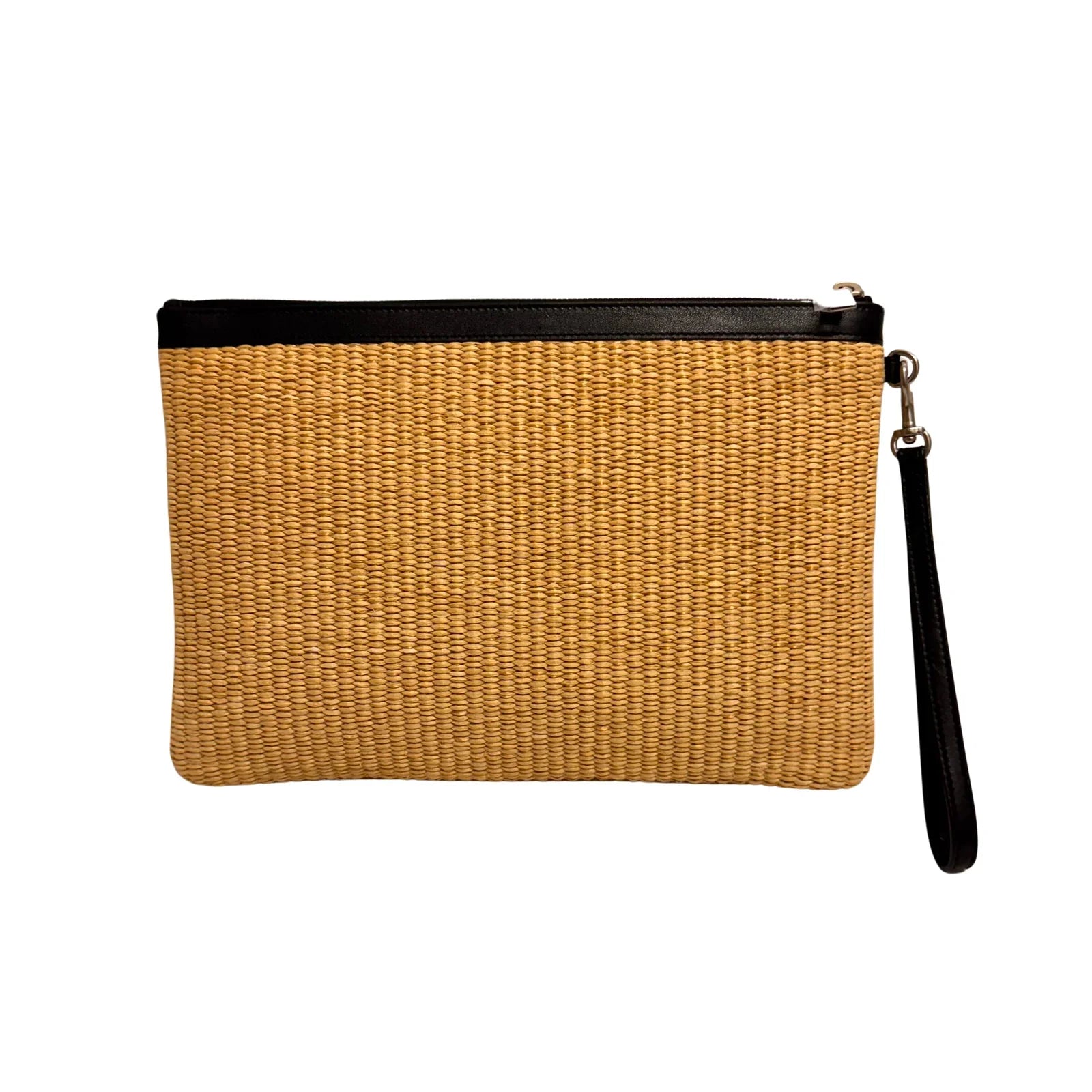 Saint Laurent Raffia Calfskin Rive Gauche Zipped Pouch