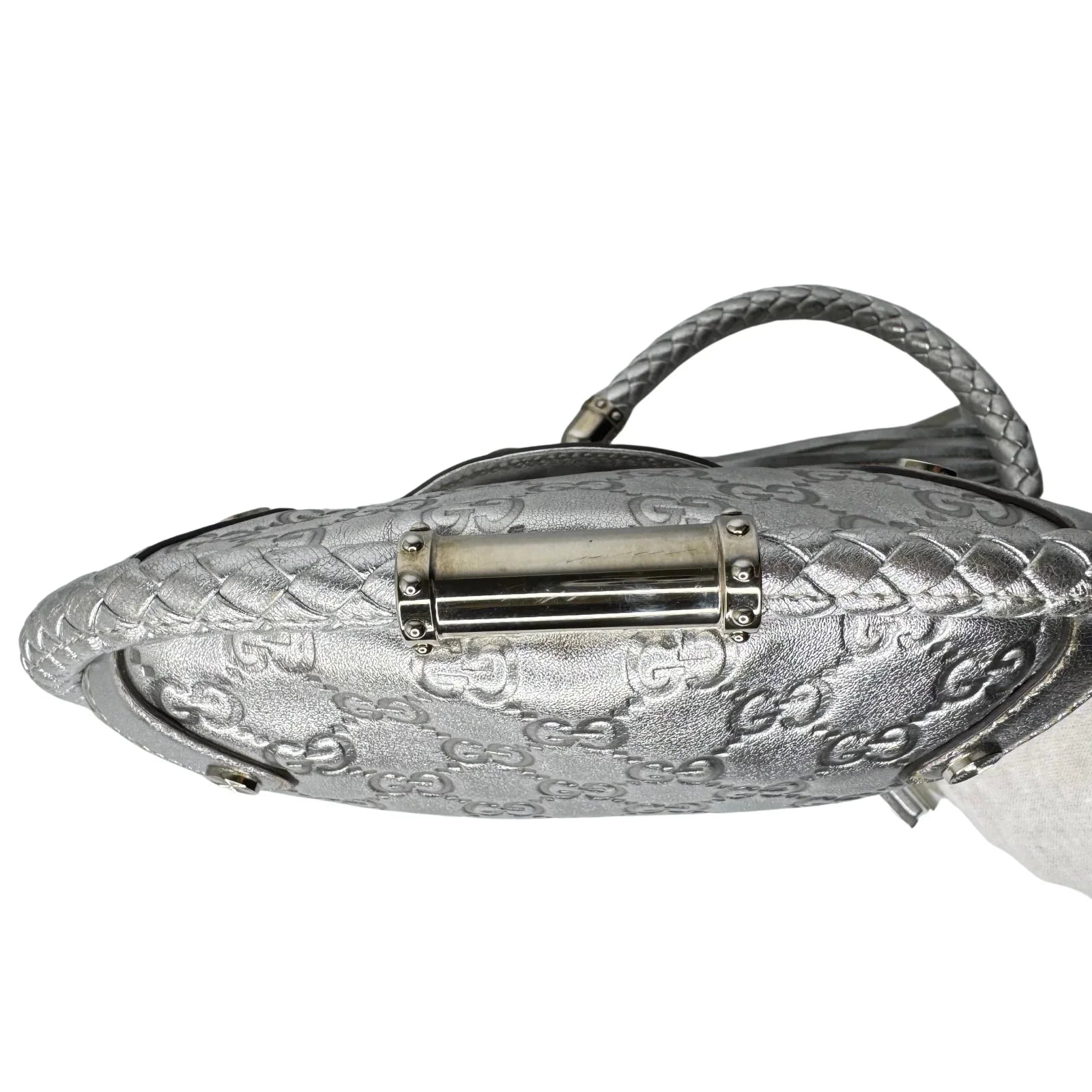 Gucci Guccissima Small Britt Tassel Shoulder Bag – Silver