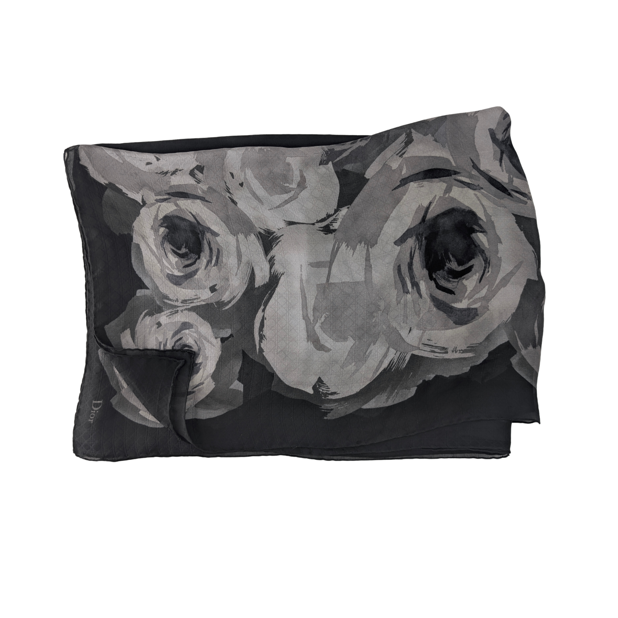 Christian Dior Floral Silk Scarf Black