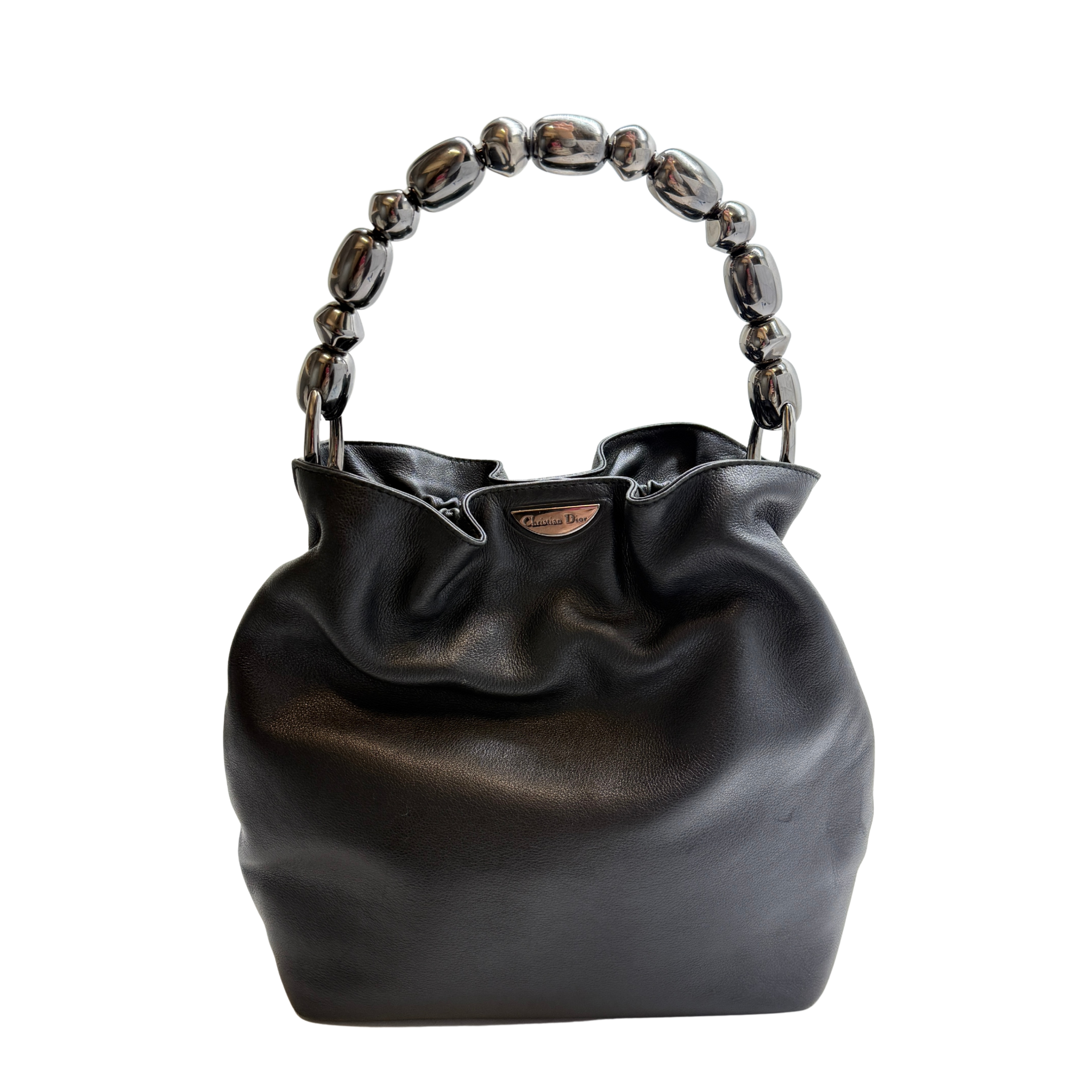 Christian Dior Malice Pearl Handbag Leather Black