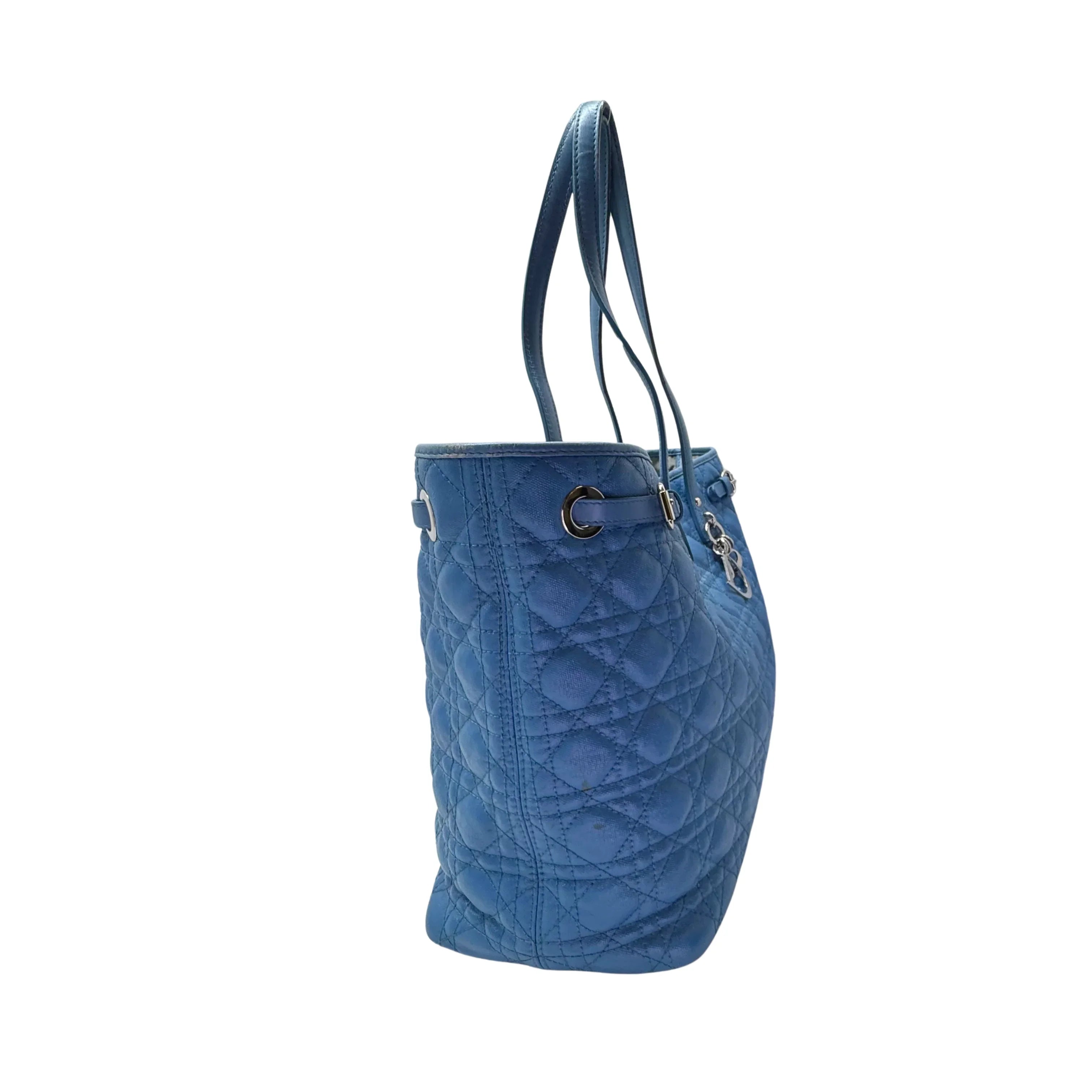 Dior Cannage Medium Panarea Tote Canvas Cobalt Blue - Lost Designer