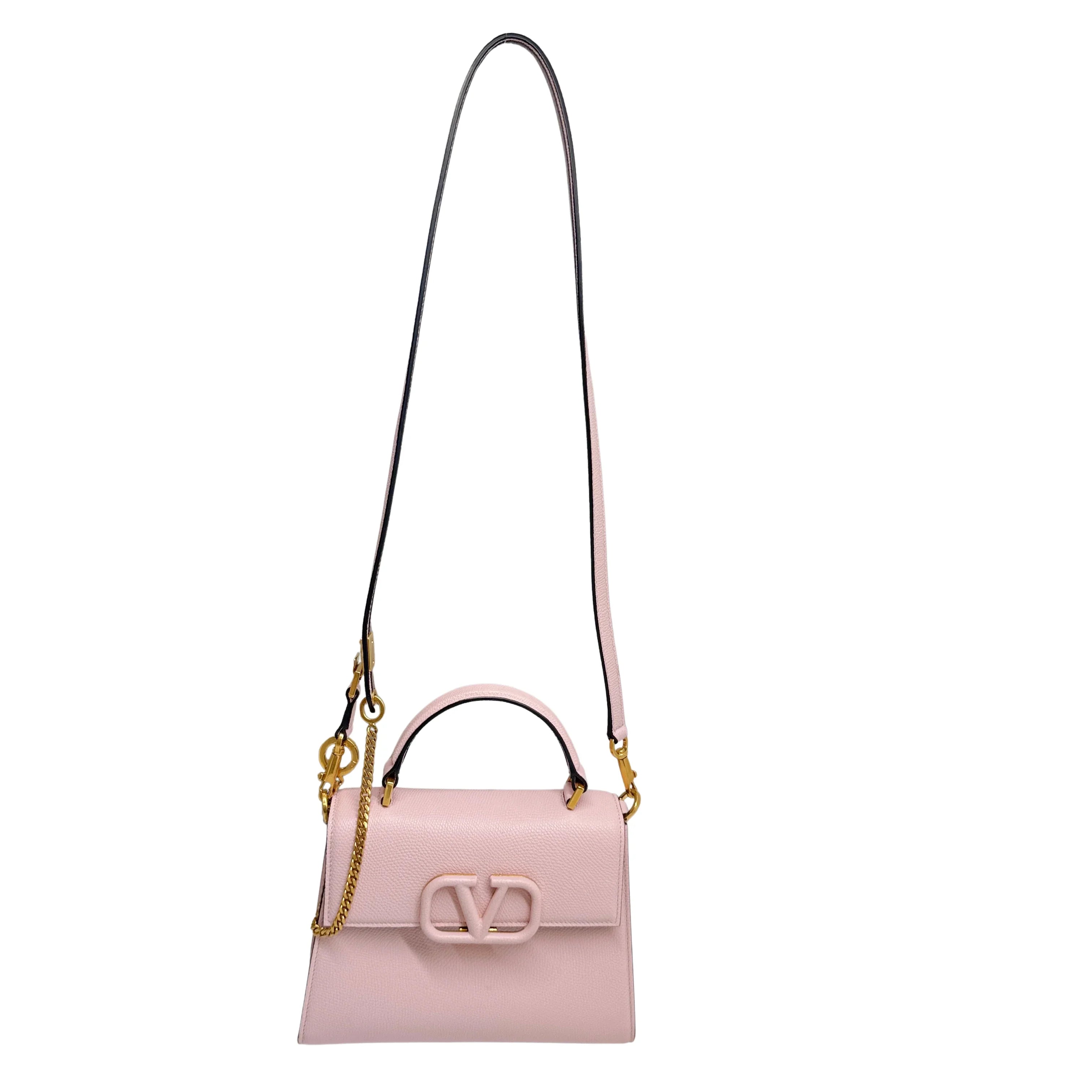 Valentino Garavani Small VSling Shoulder Bag Leather Pink - Lost Designer