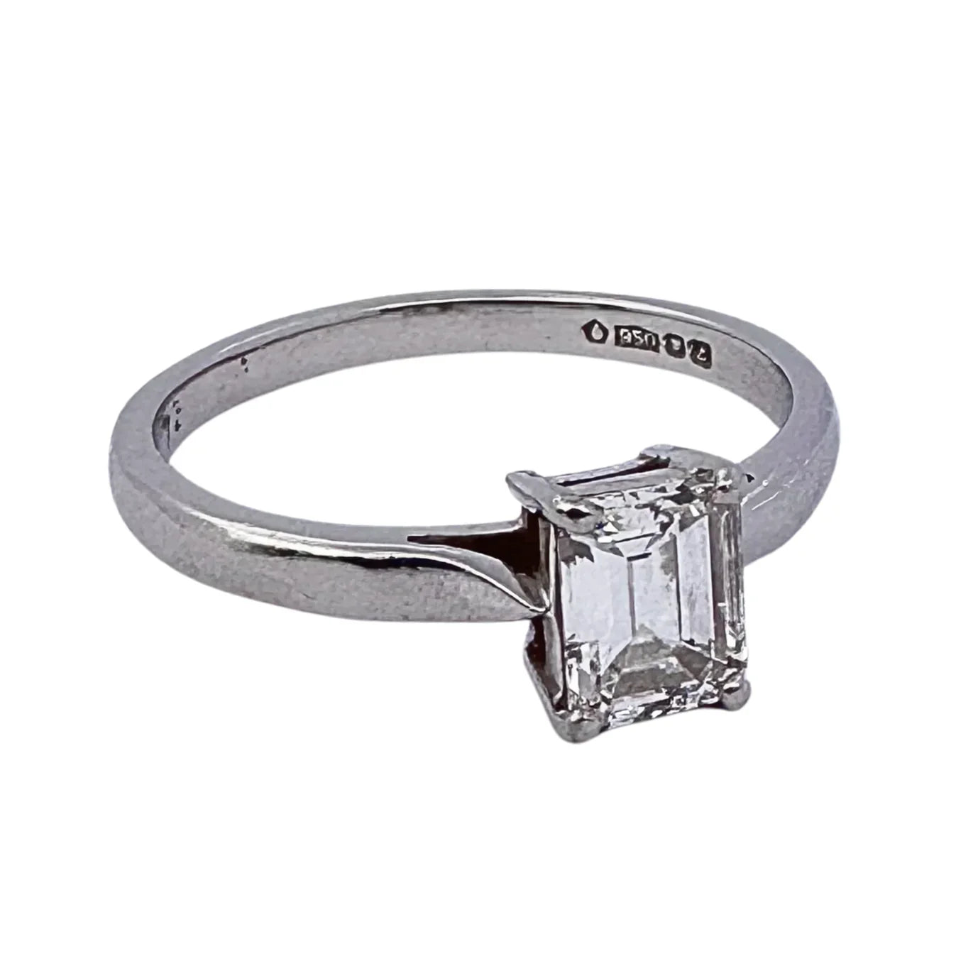 0.73ct Colour F-G Clarity VVS2-VVS1 Diamond emerald cut on platinum Ring O½ - Lost Designer