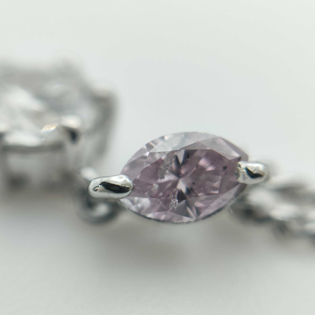 0.33Ct Natural Diamond & 0.04Ct Pink Diamond Drop Pendant Necklace In Platinum