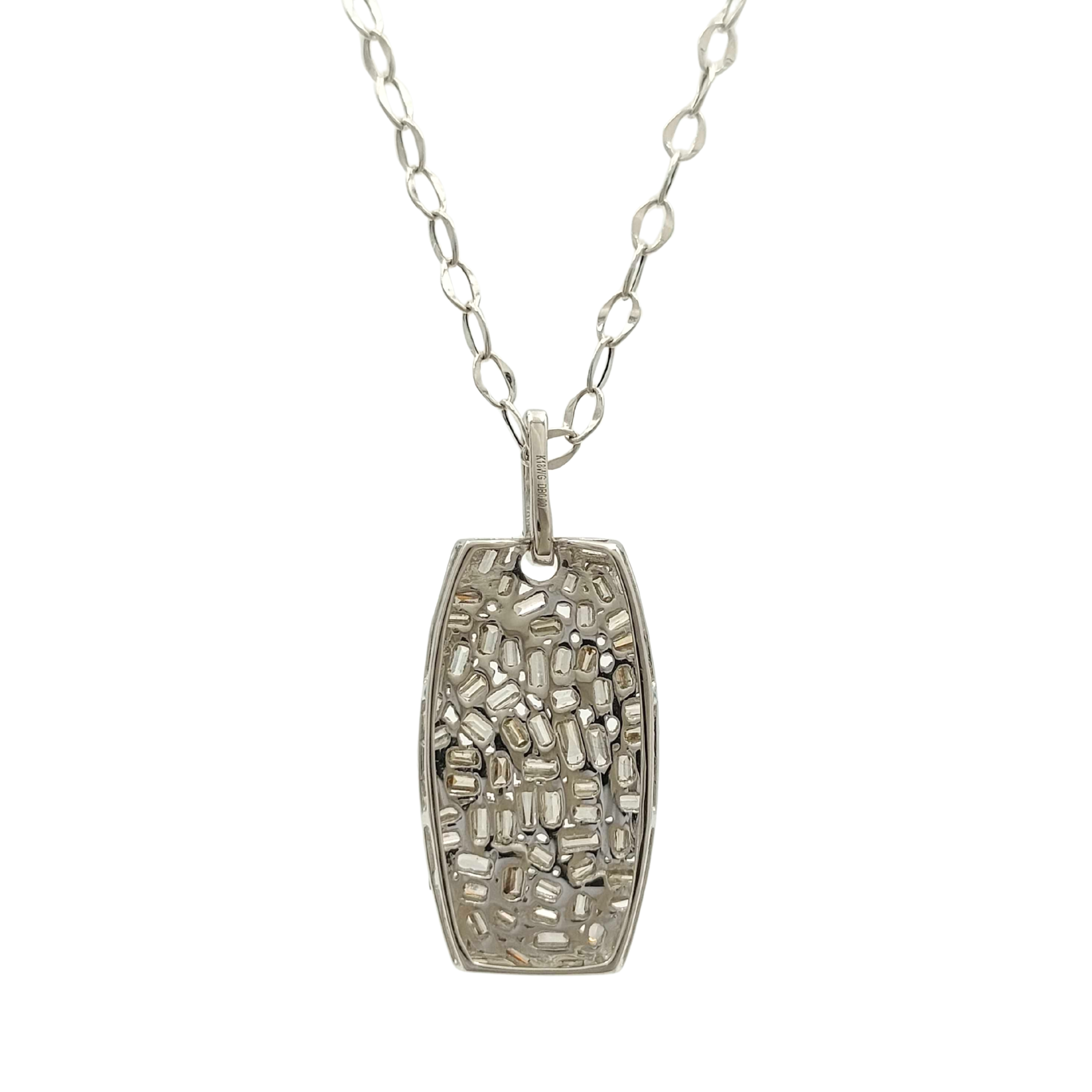 0.80ct 18K White Gold Natural Diamond Baguette Mosaic Pendant Necklace