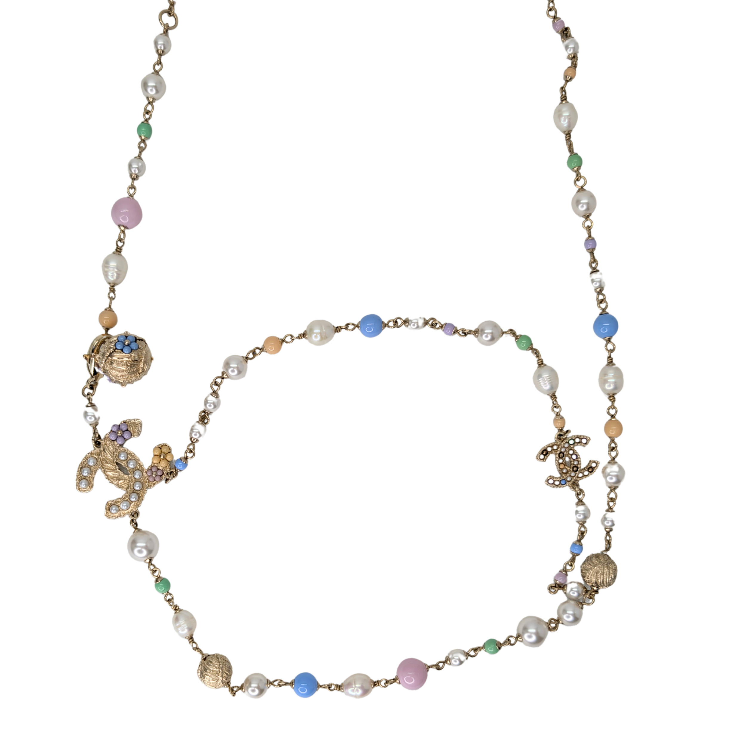Chanel CC Charm Pearl & Multicolour Bead Sautoir Necklace