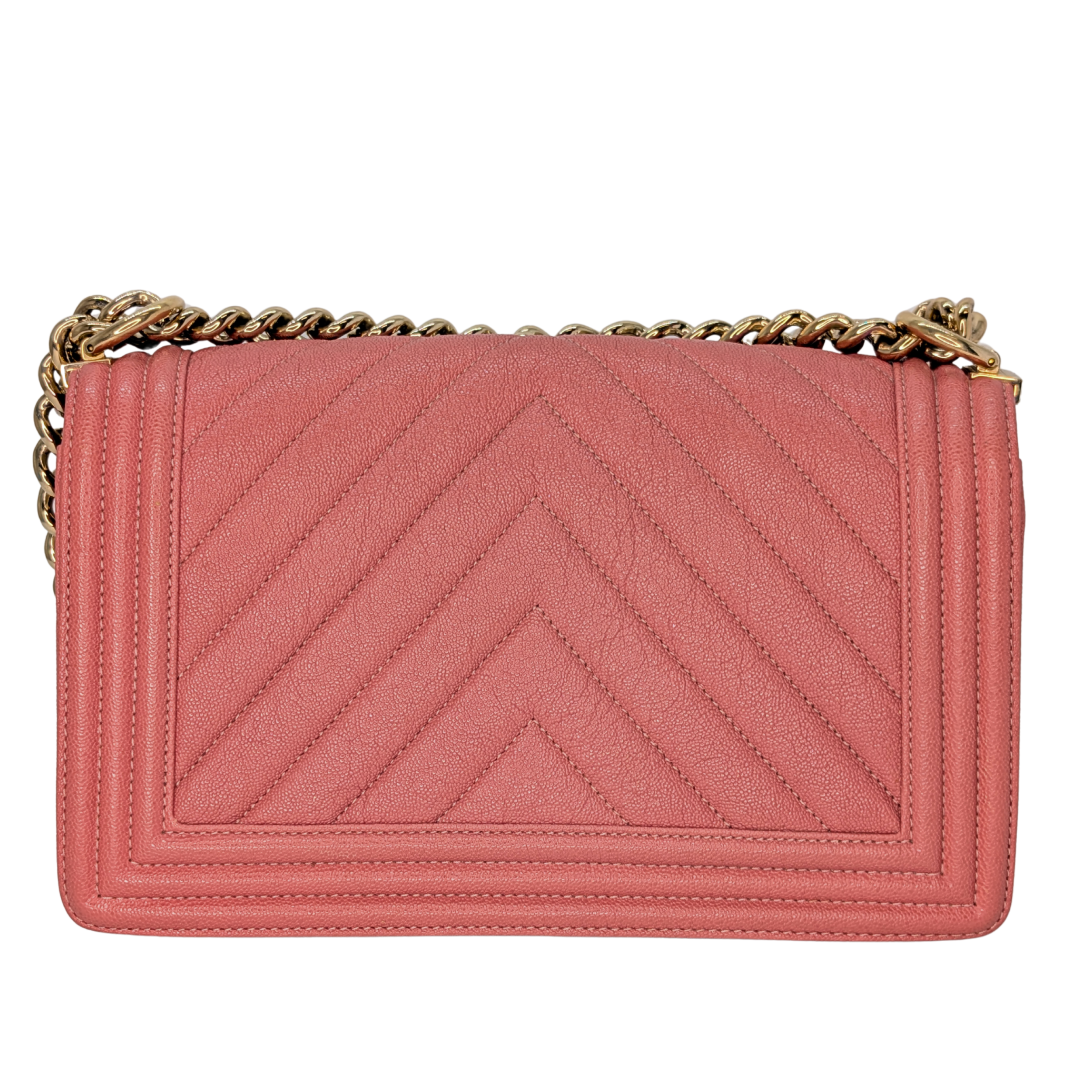 Chanel Caviar Chevron Quilted Medium Boy Flap Pink