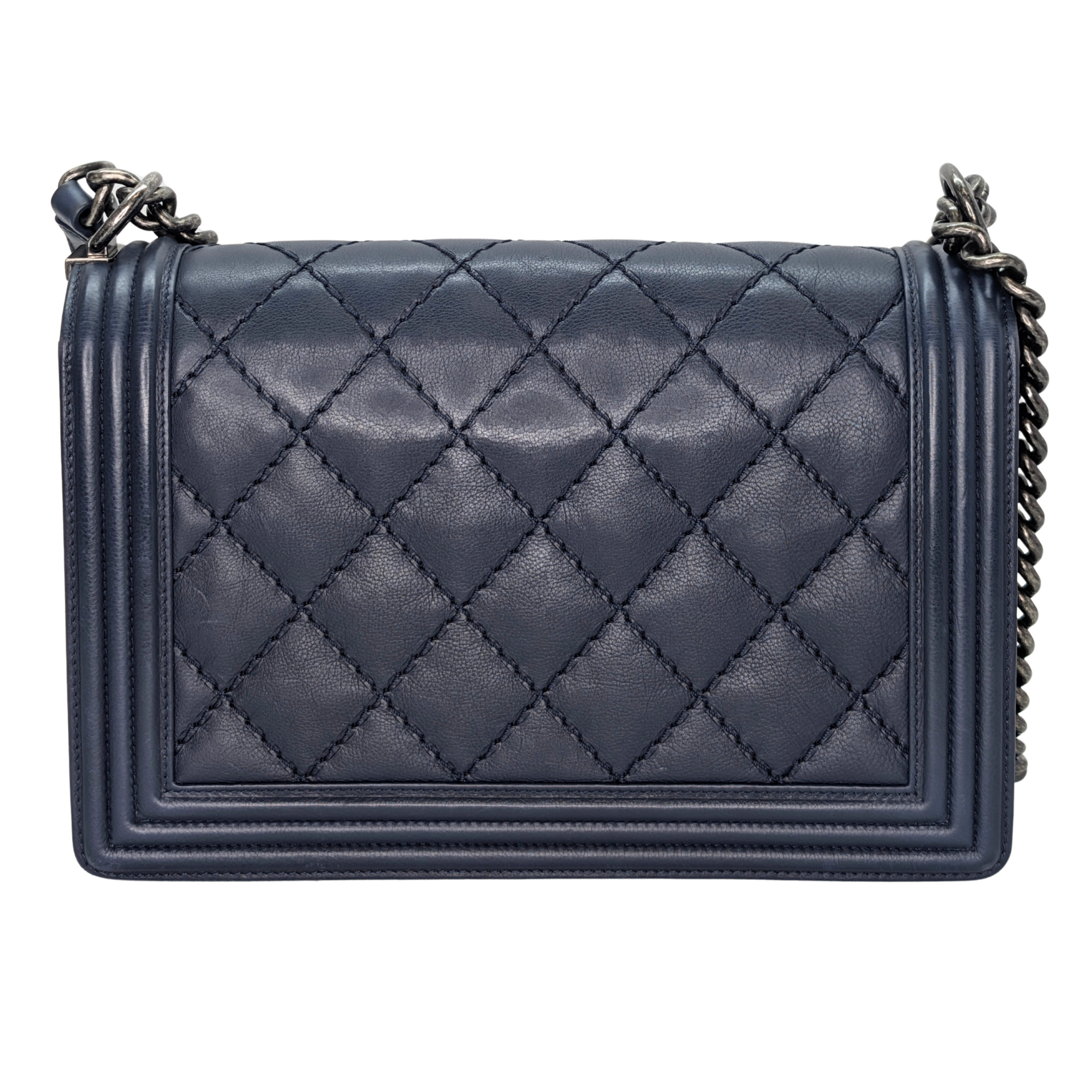 Chanel Flap Boy Shoulder Bag Medium Navy Blue