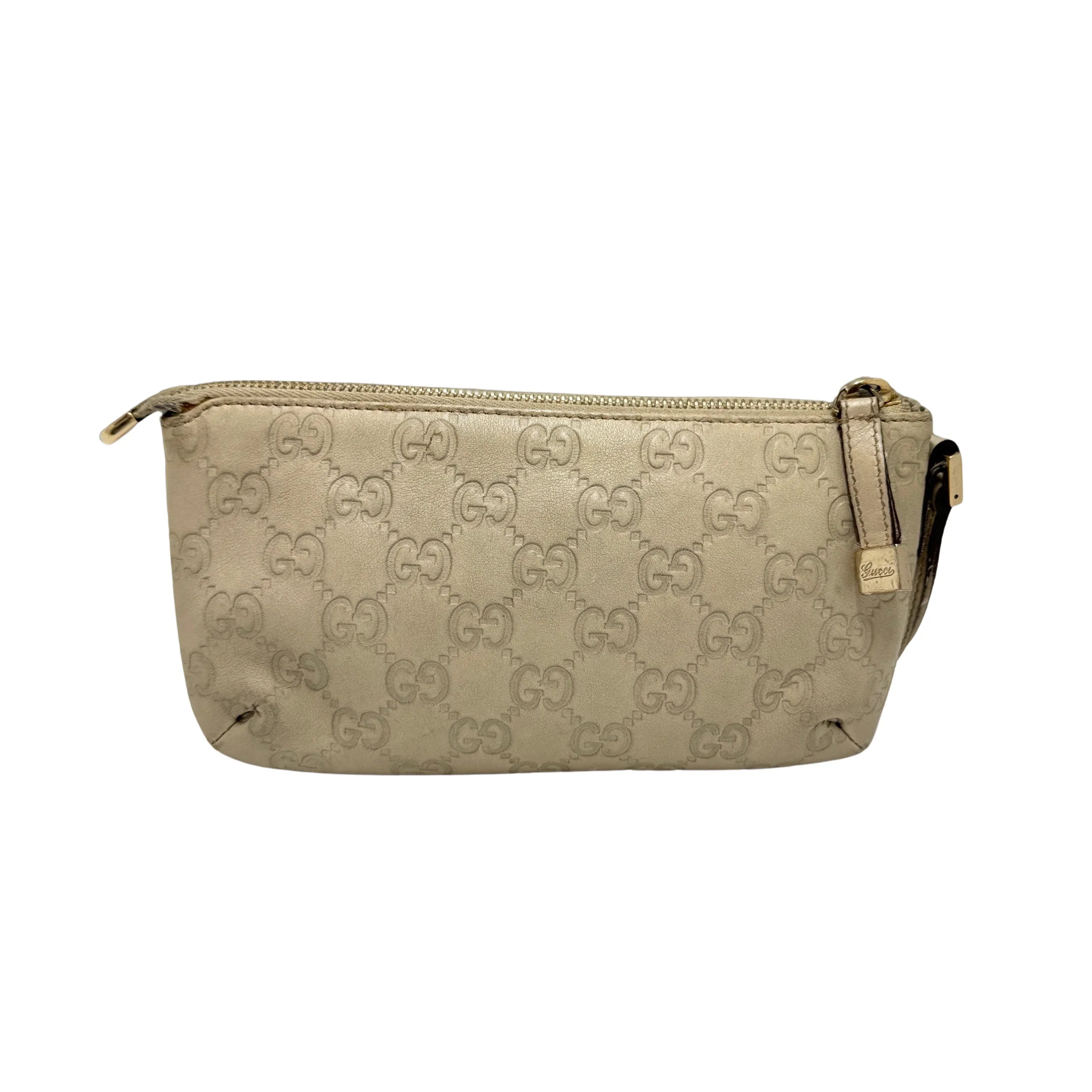 Gucci Monogram Small Pochette Clutch Bag Leather Beige - Lost Designer