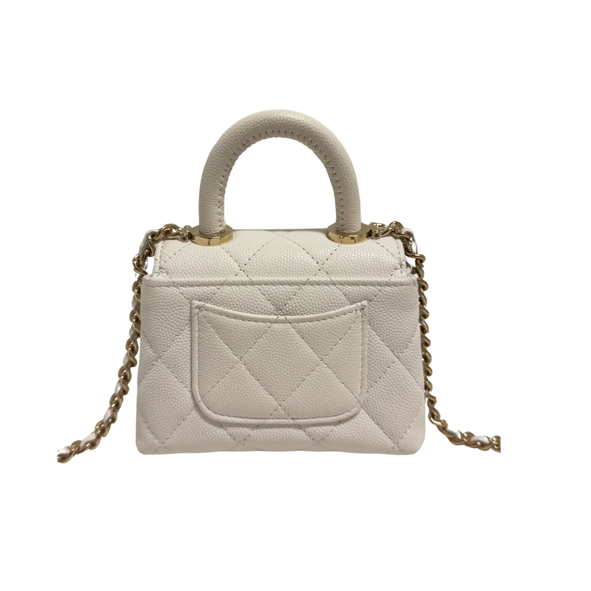 Chanel Micro Coco Handle Bag in White Caviar Leather