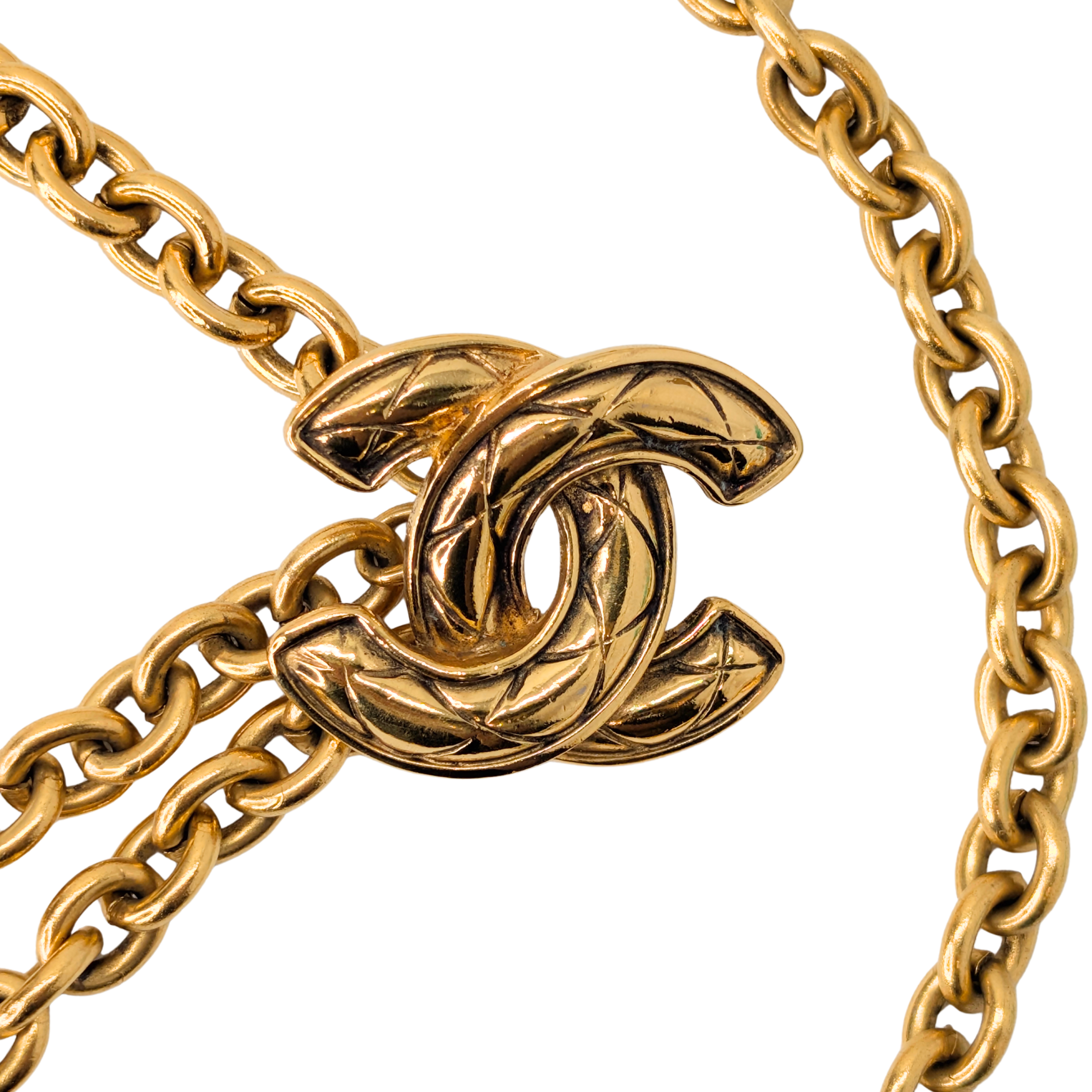 Chanel Vintage Gold Logo CC Pendant Triple Chain Belt