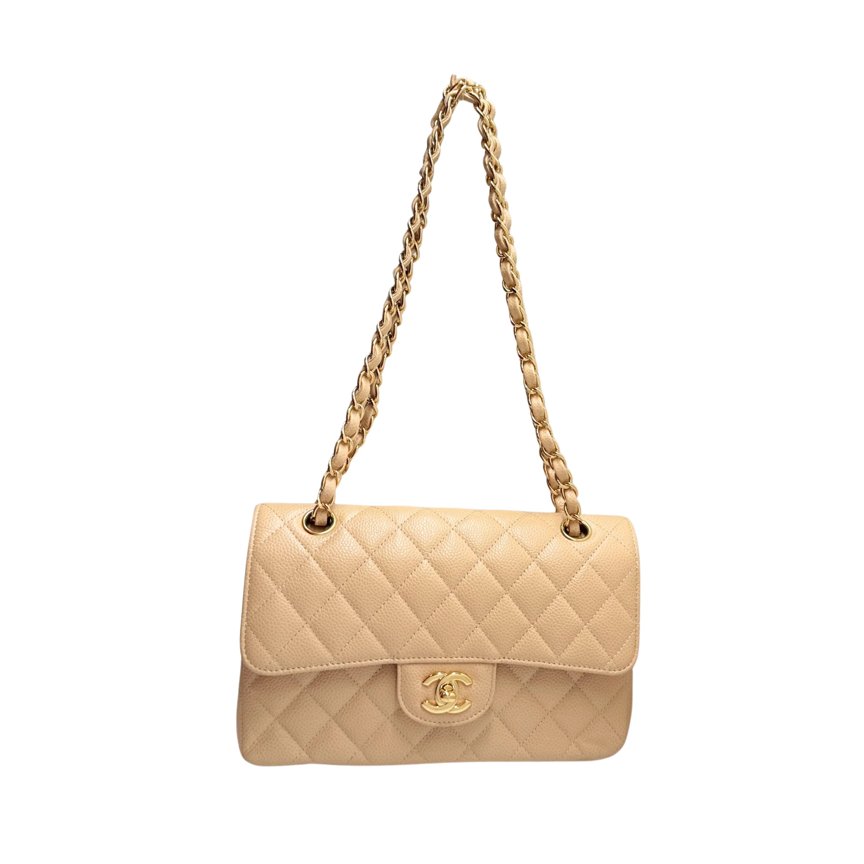Chanel Classic Flap Small Caviar 2022 Microchip Shoulder Bag Beige - Lost Designer