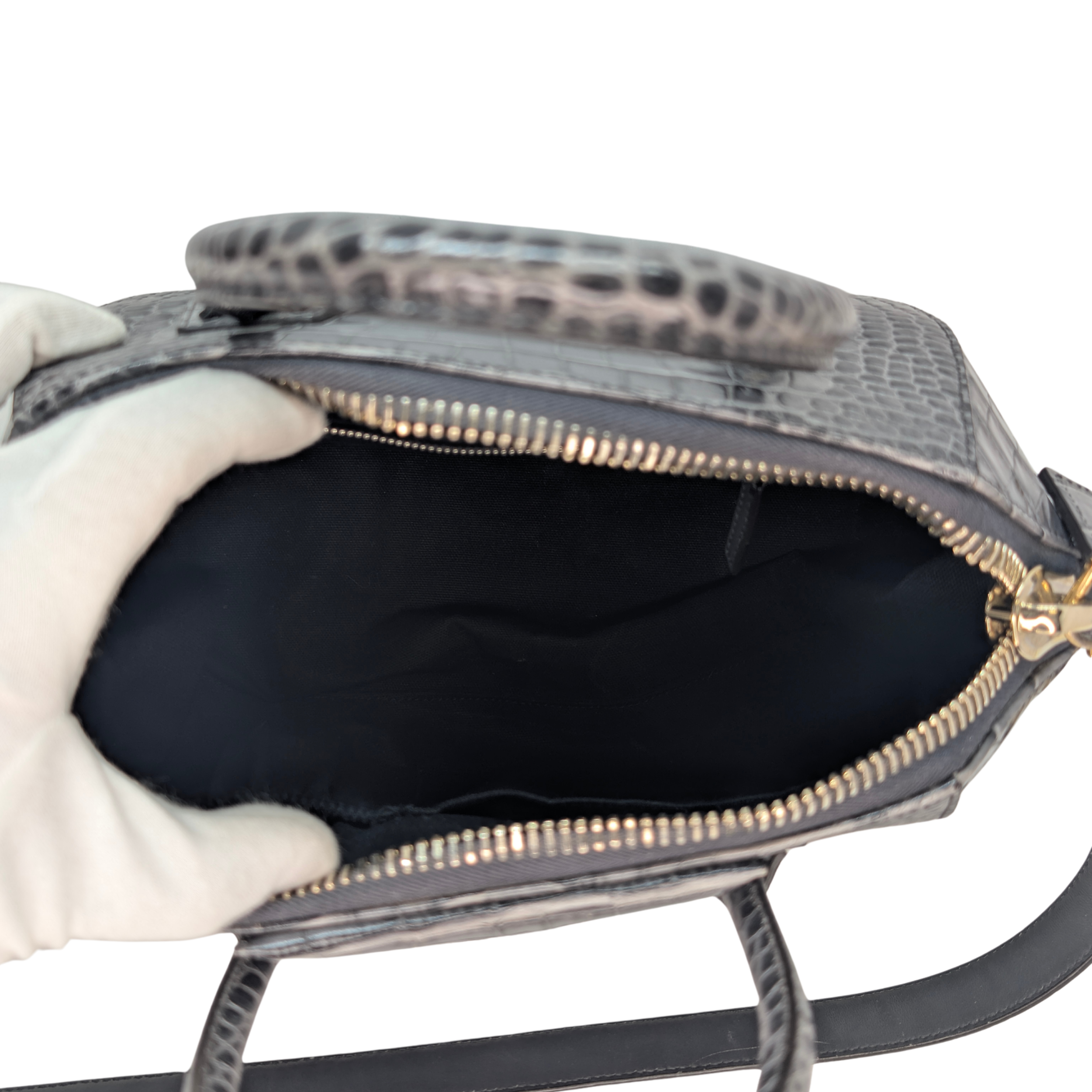 Givenchy Small Antigona Black Crocodile Embossed Bag Storm Grey