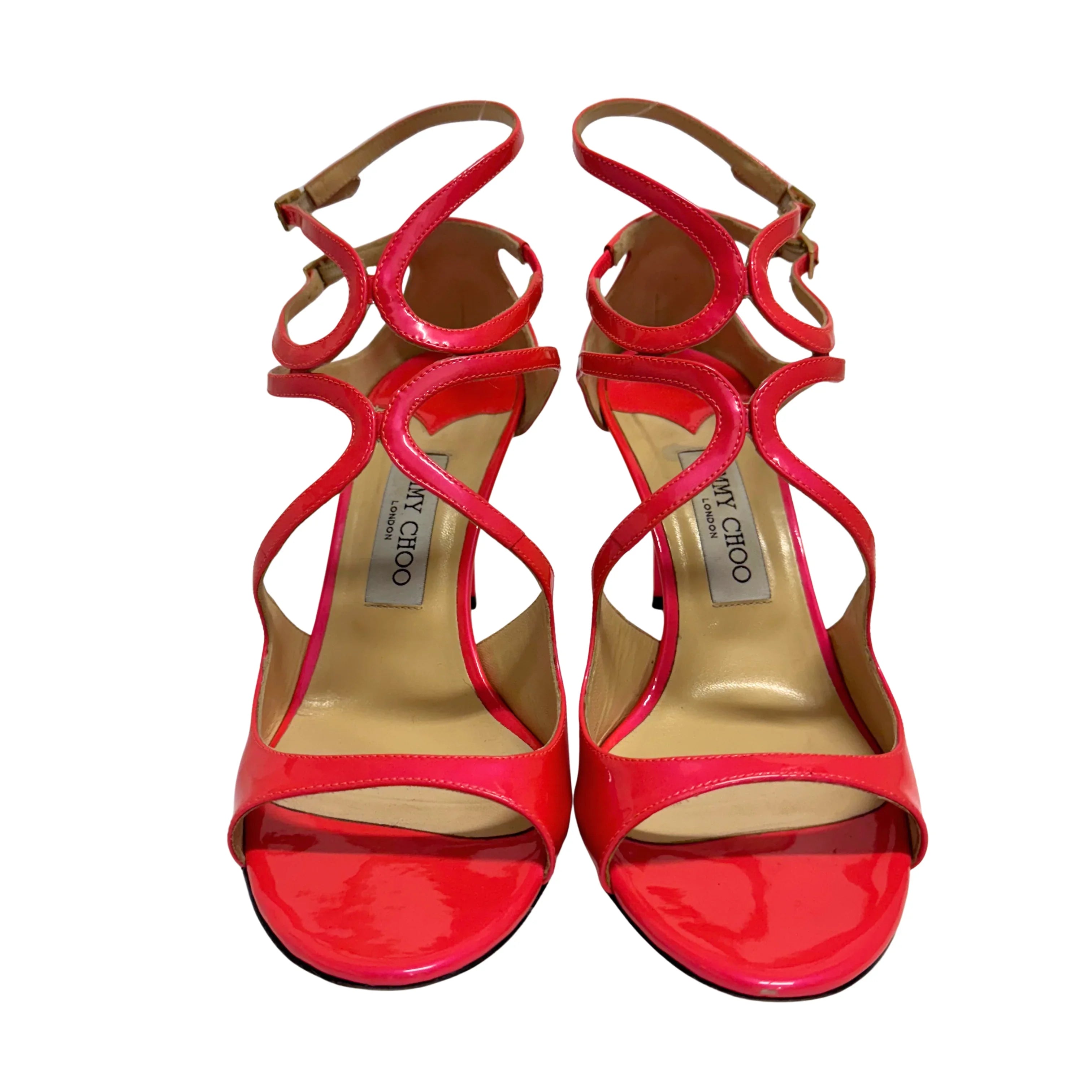 Jimmy Choo Lang 100 Patent Leather Sandals Pumps Neon Pink size 40