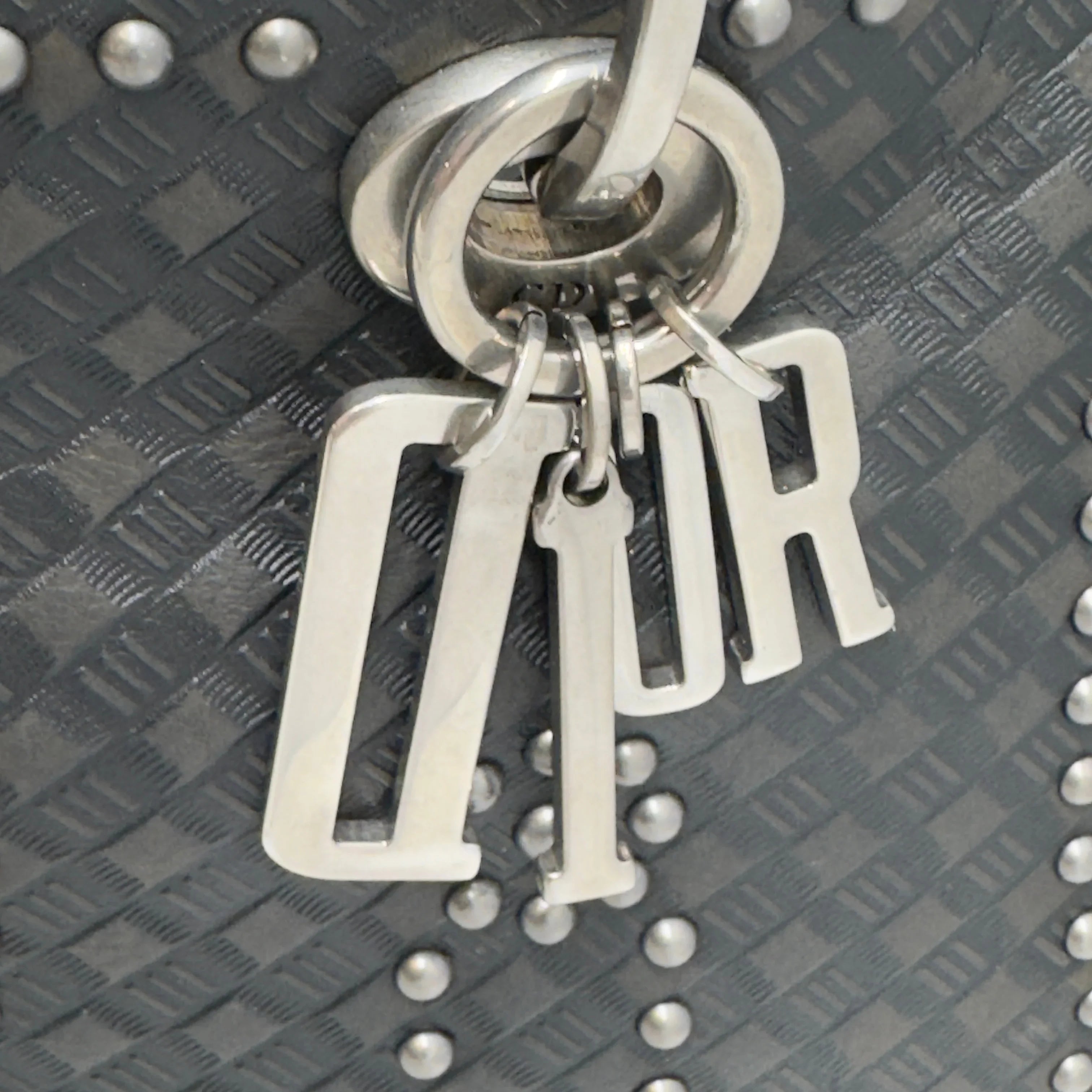 Christian Dior Large Lady Dior Studded Handbag Black - Lost Designer