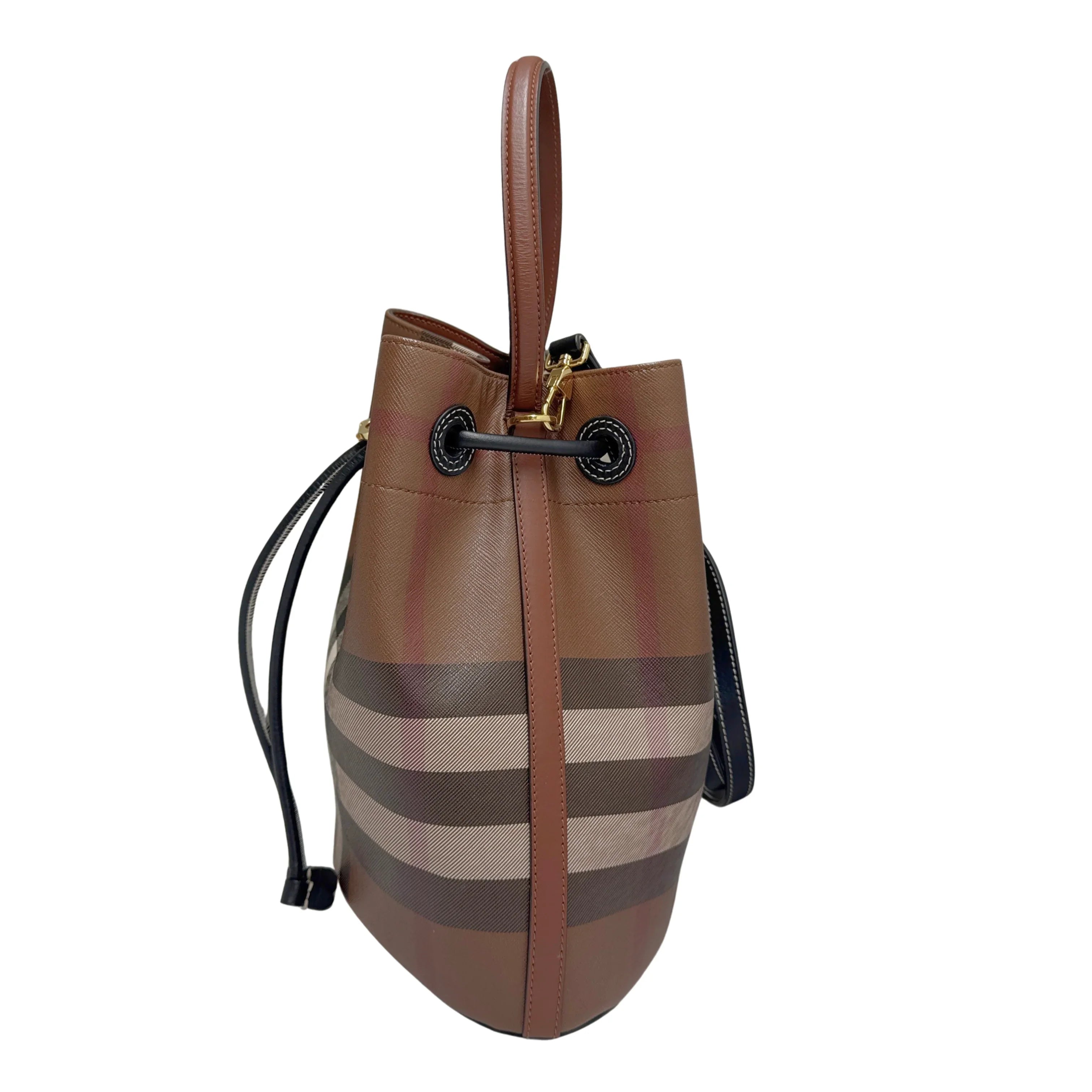 Burberry TB Small Check Bucket Bag Brown - Lost Designer