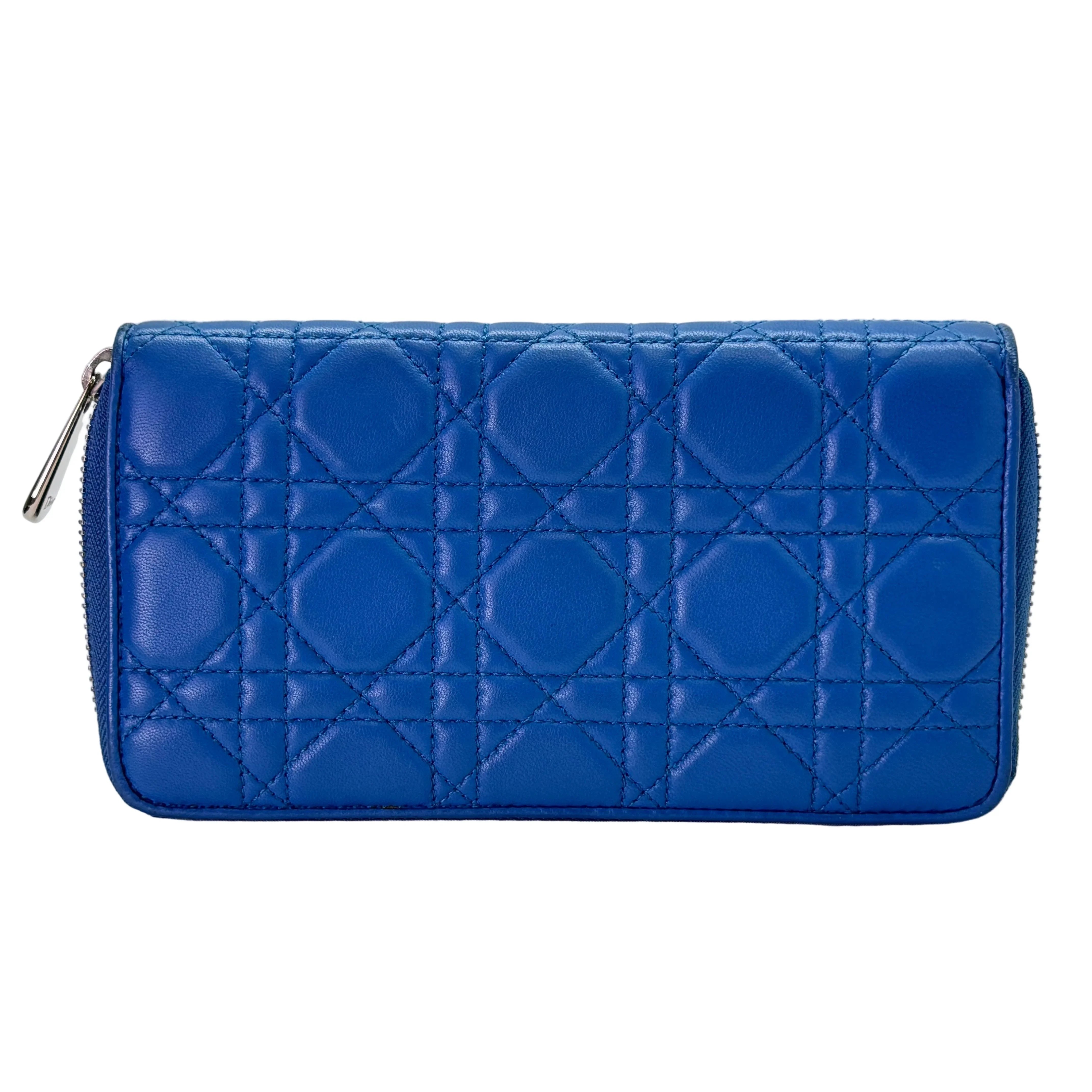 Dior Lambskin Cannage Wallet Blue - Lost Designer