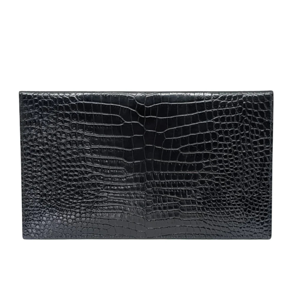 Saint Laurent Small Uptown Pouch In Crocodile-Embossed Leather Black - Lost Designer