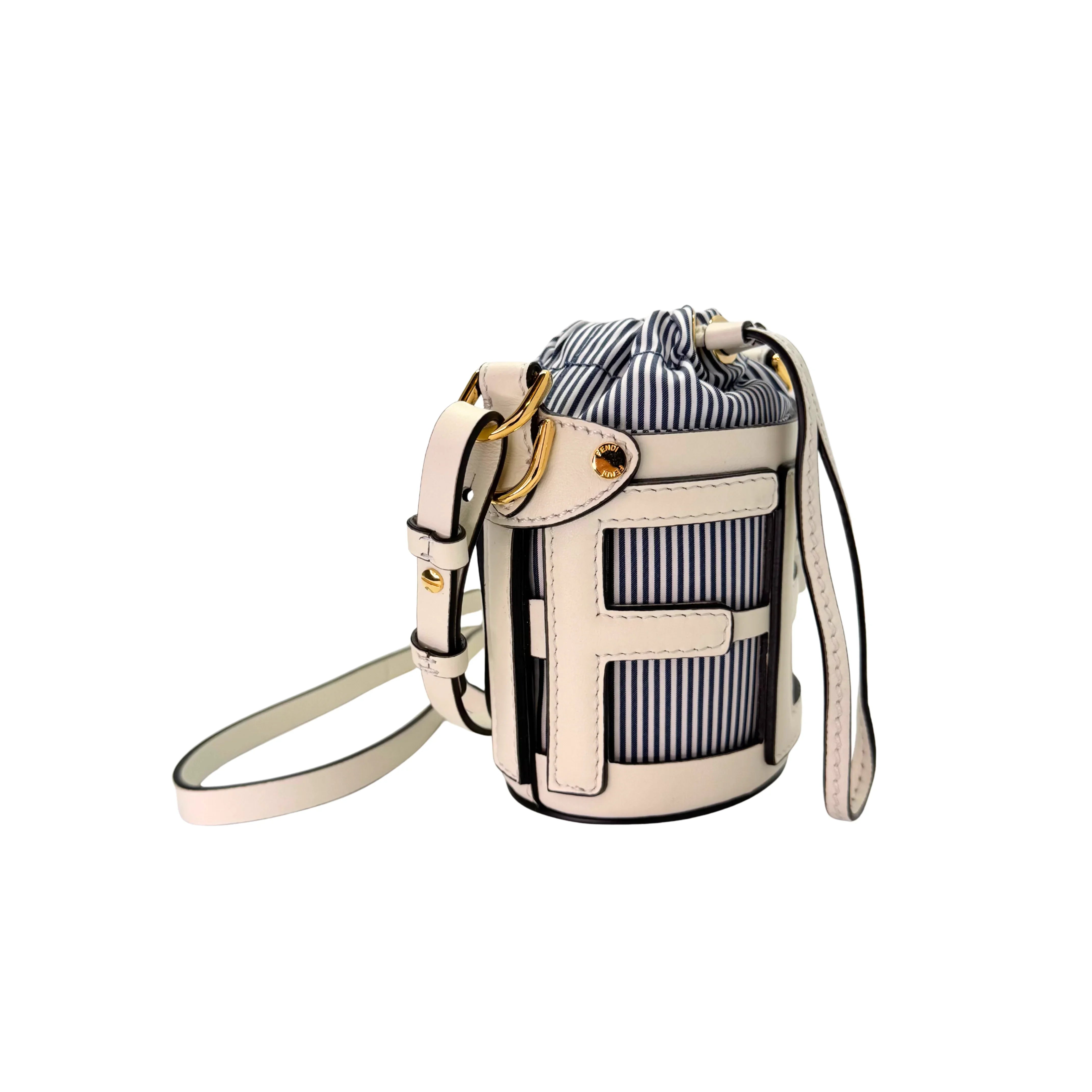 Fendi Nylon Vitello Step Out Bucket Shoulder Bag Beige Mini - Lost Designer