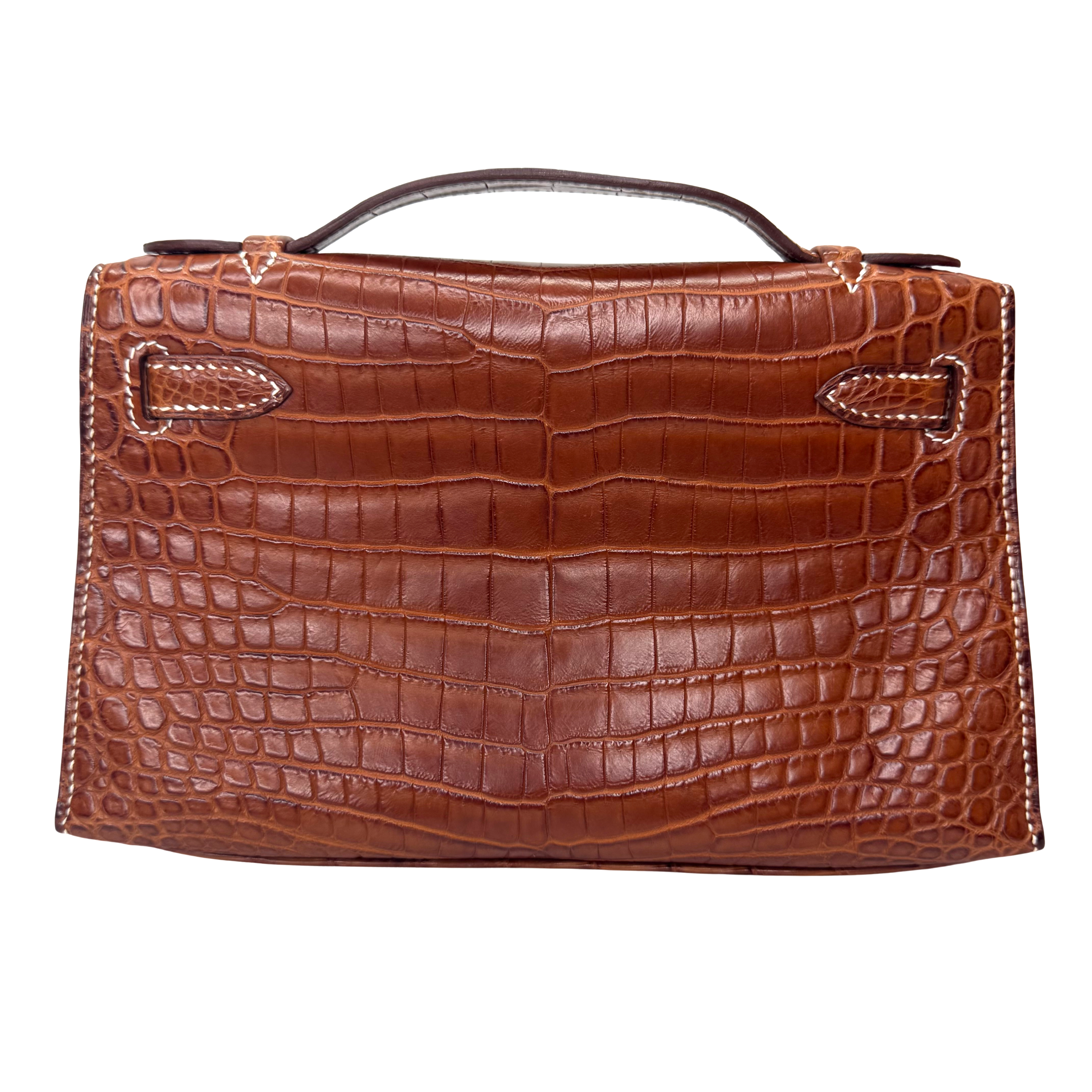 Hermes Kelly Pochette Fauve Niloticus Crocodile PHW □ J Stamp