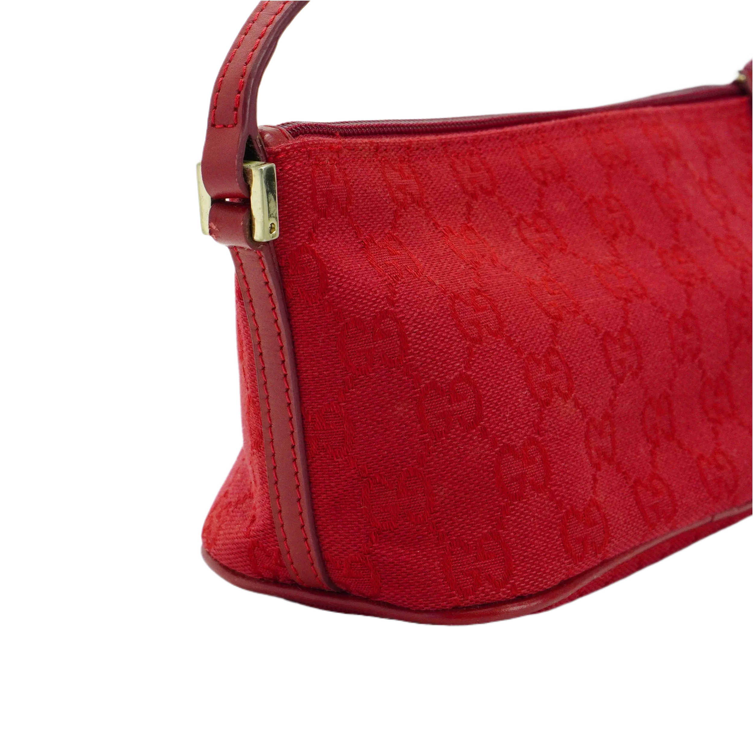 Gucci Cherry Red GG Monogram Boat Pochette Bag