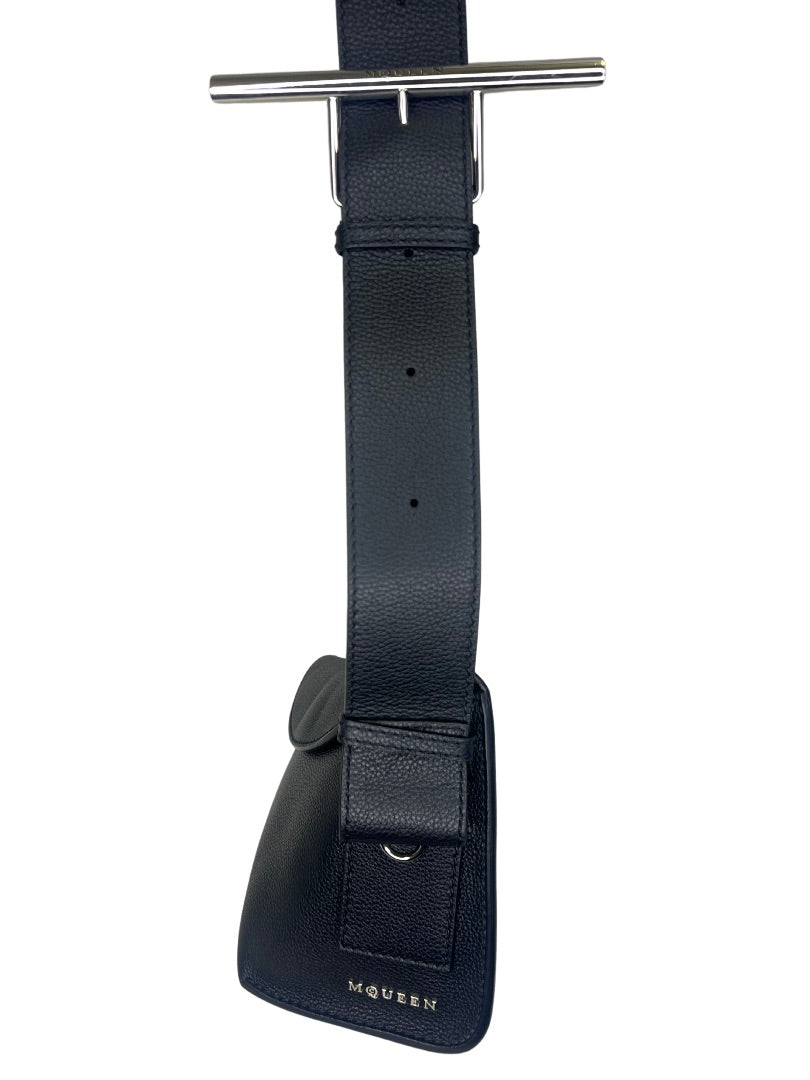 Alexander McQueen Black Leather T-Bar Sling Shoulder Bag