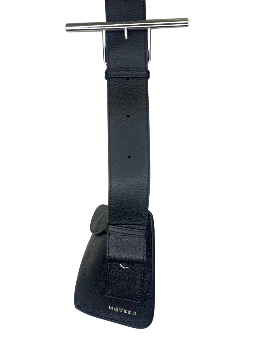 Alexander McQueen Black Leather T-Bar Sling Shoulder Bag