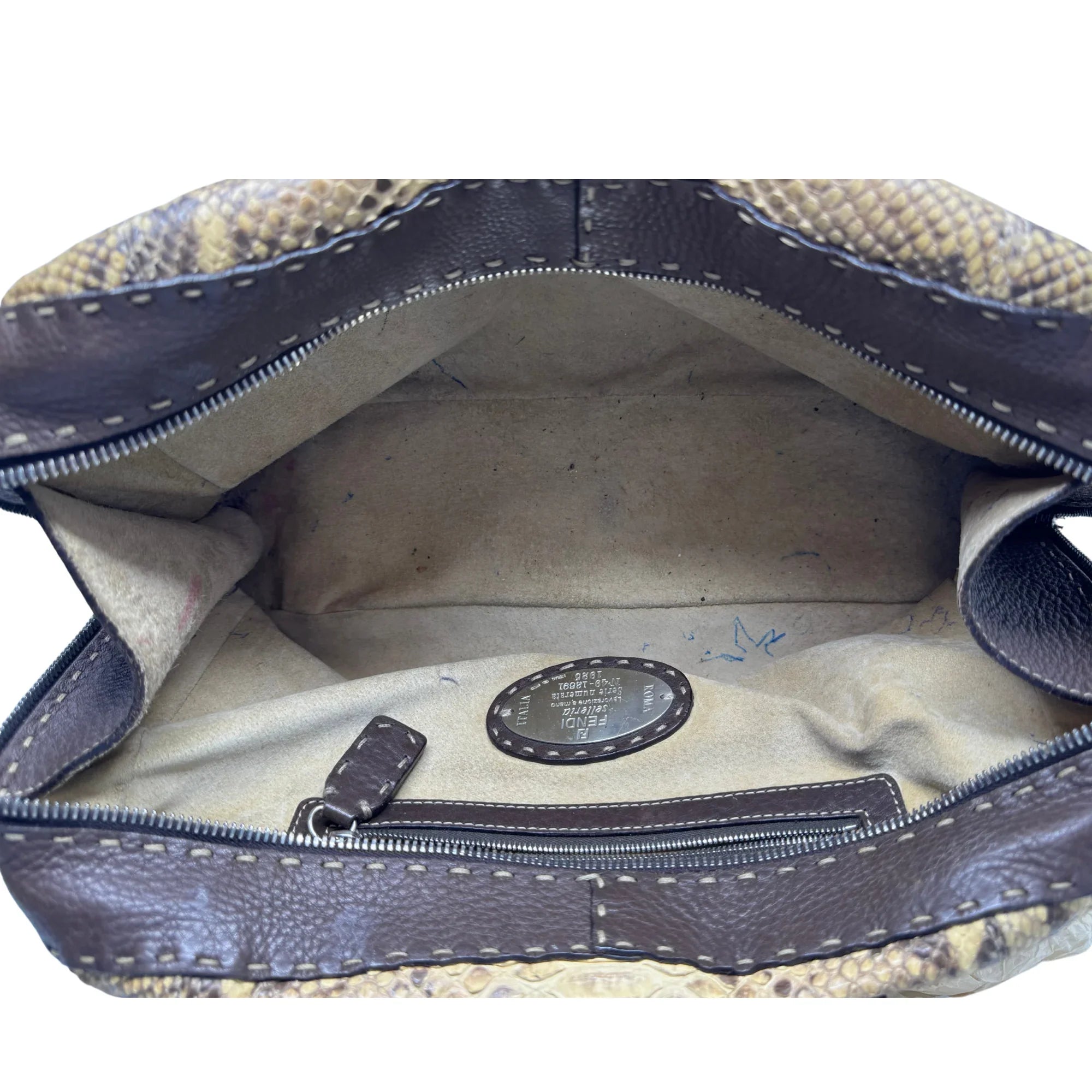 Fendi Selleria Snakeskin Leather Shoulder Bag - Lost Designer