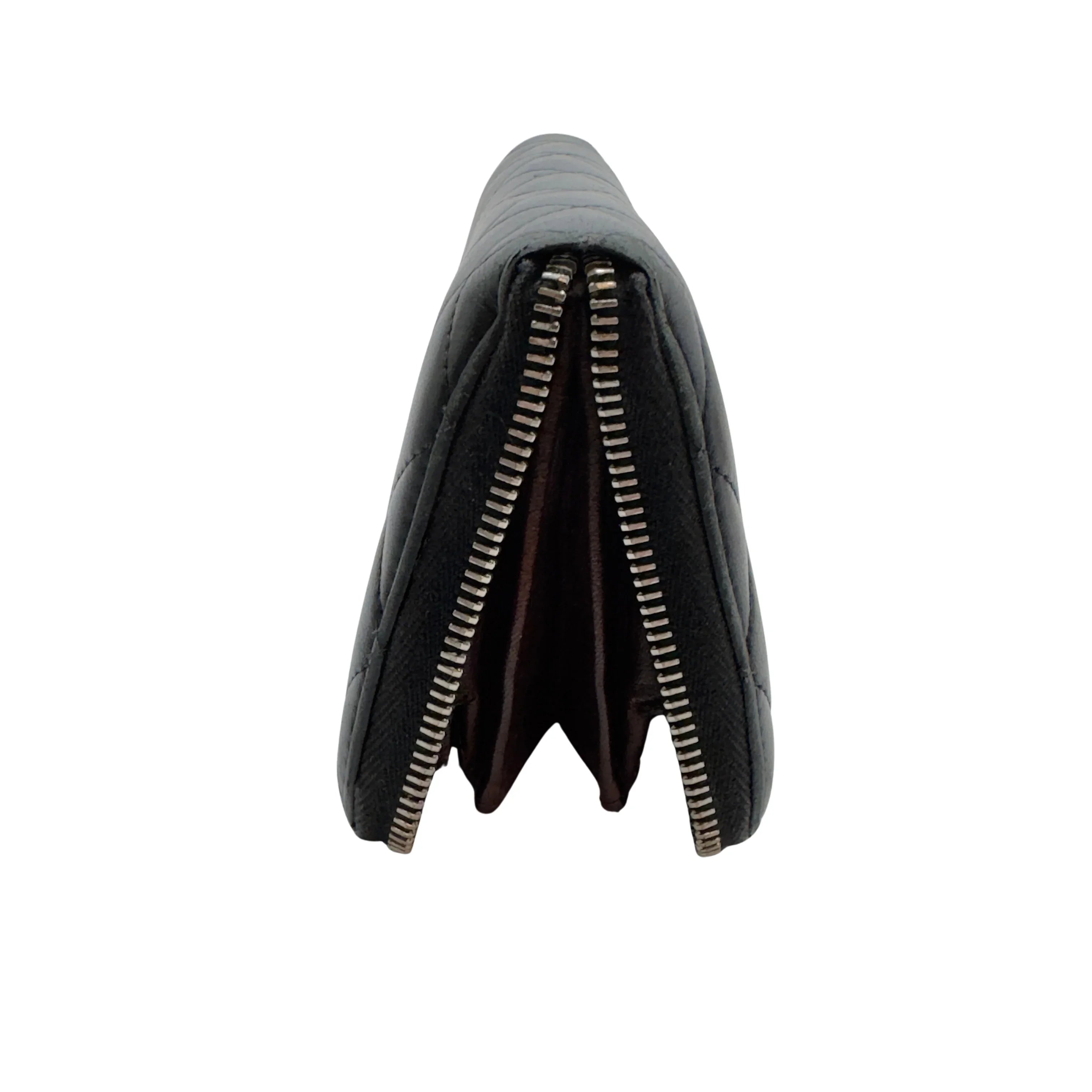 Chanel Lambskin Quilted Large Gusset Zip Around Wallet Black - Lost Designer