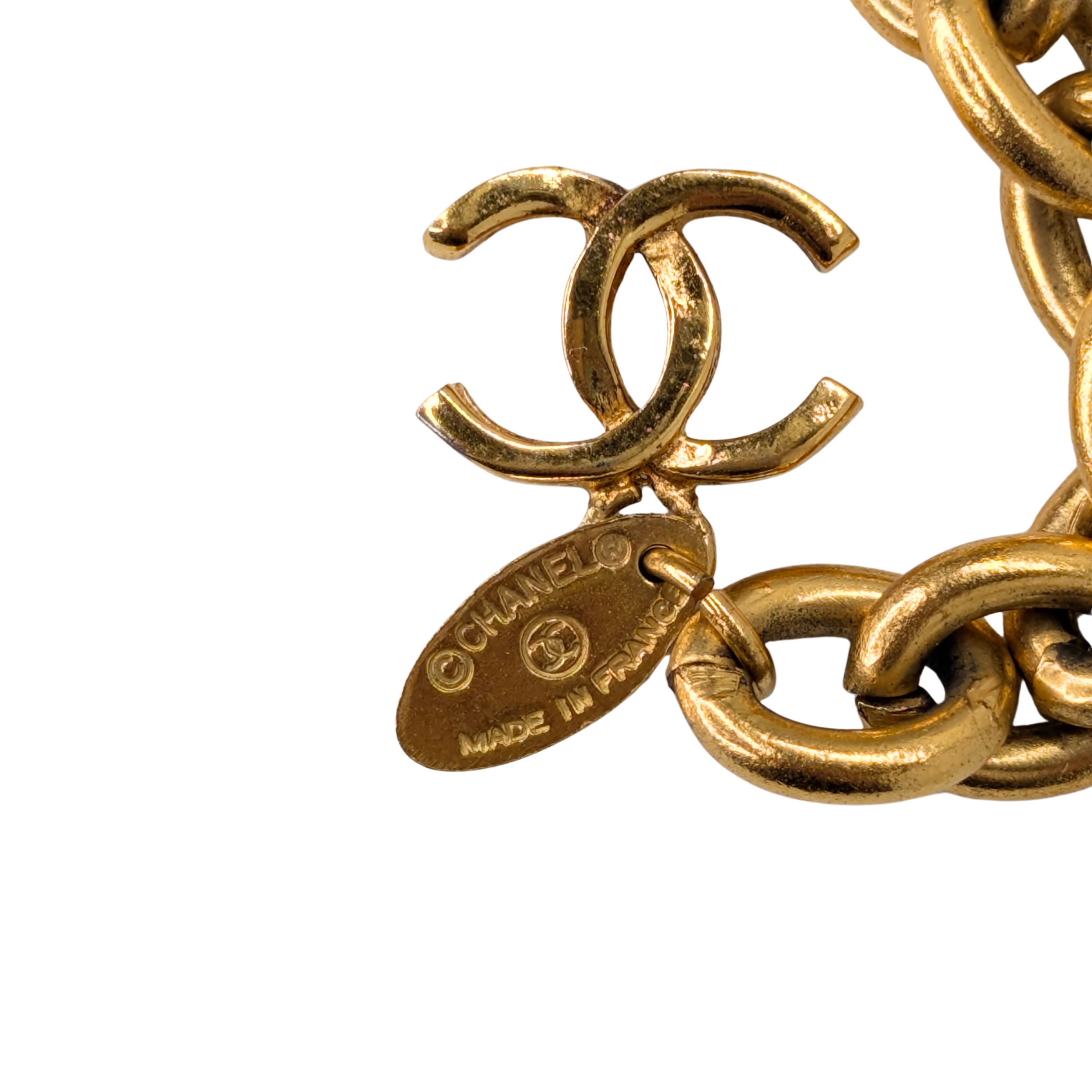 Chanel Vintage Gold Logo CC Pendant Triple Chain Belt