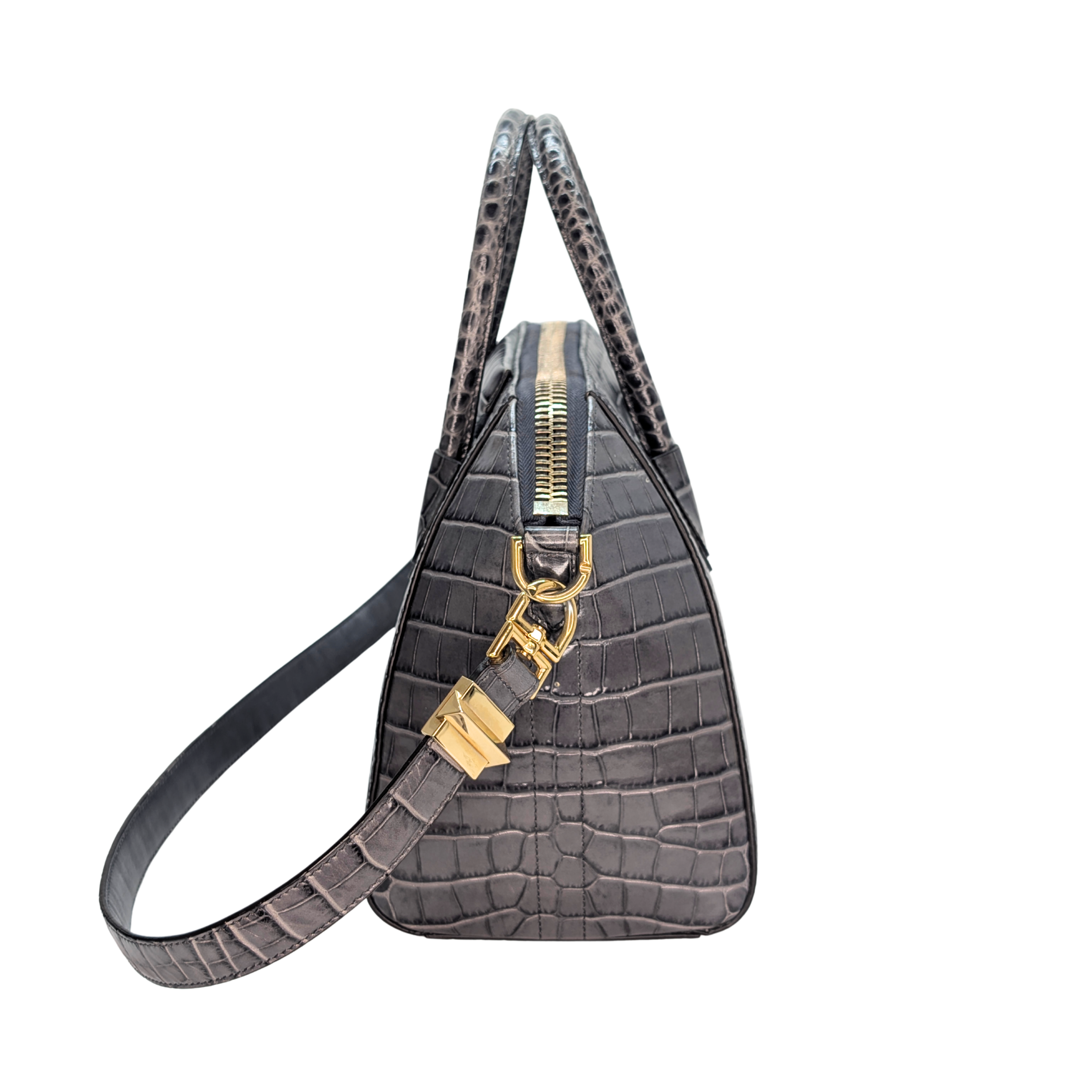 Givenchy Small Antigona Black Crocodile Embossed Bag Storm Grey