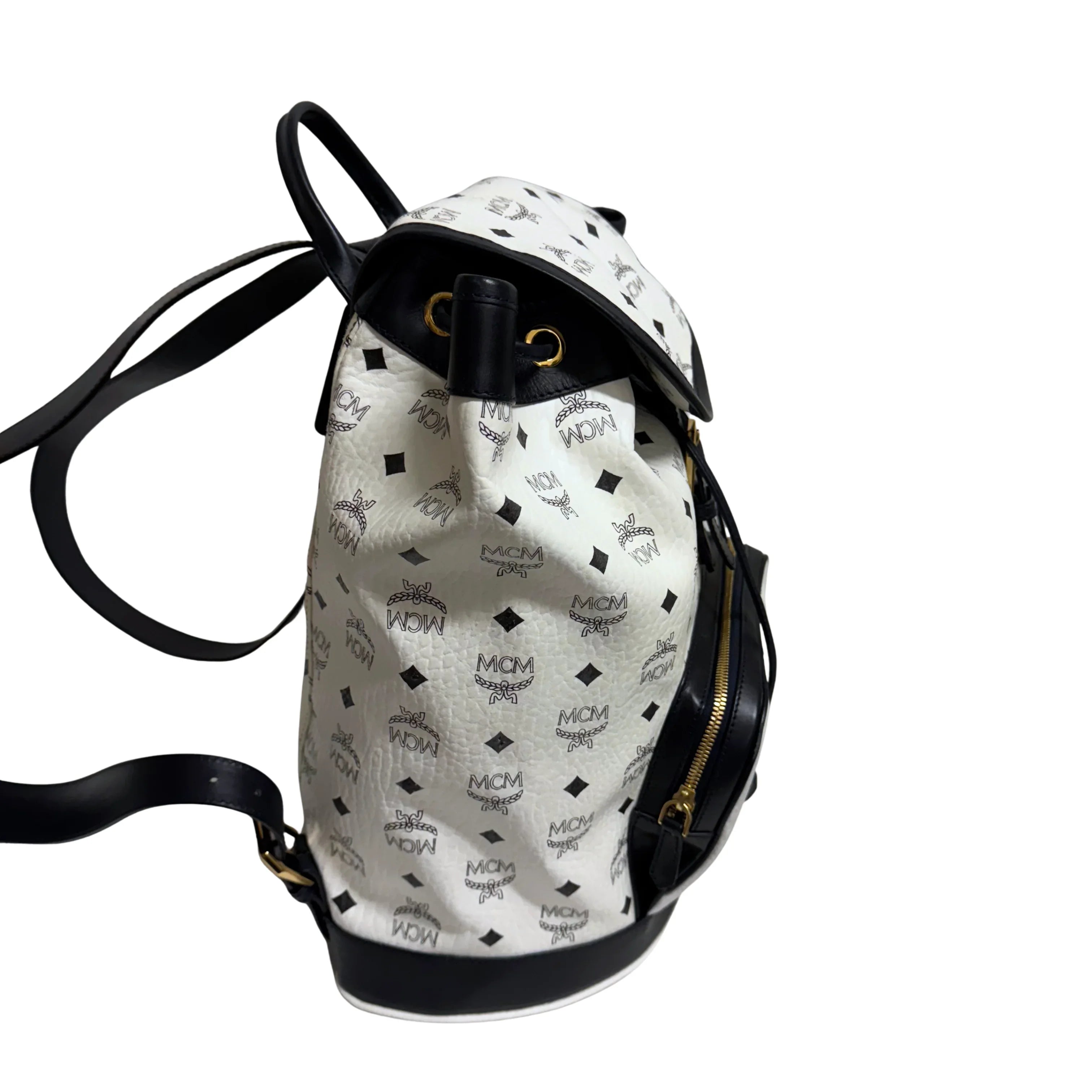 MCM Heritage Drawstring Backpack White