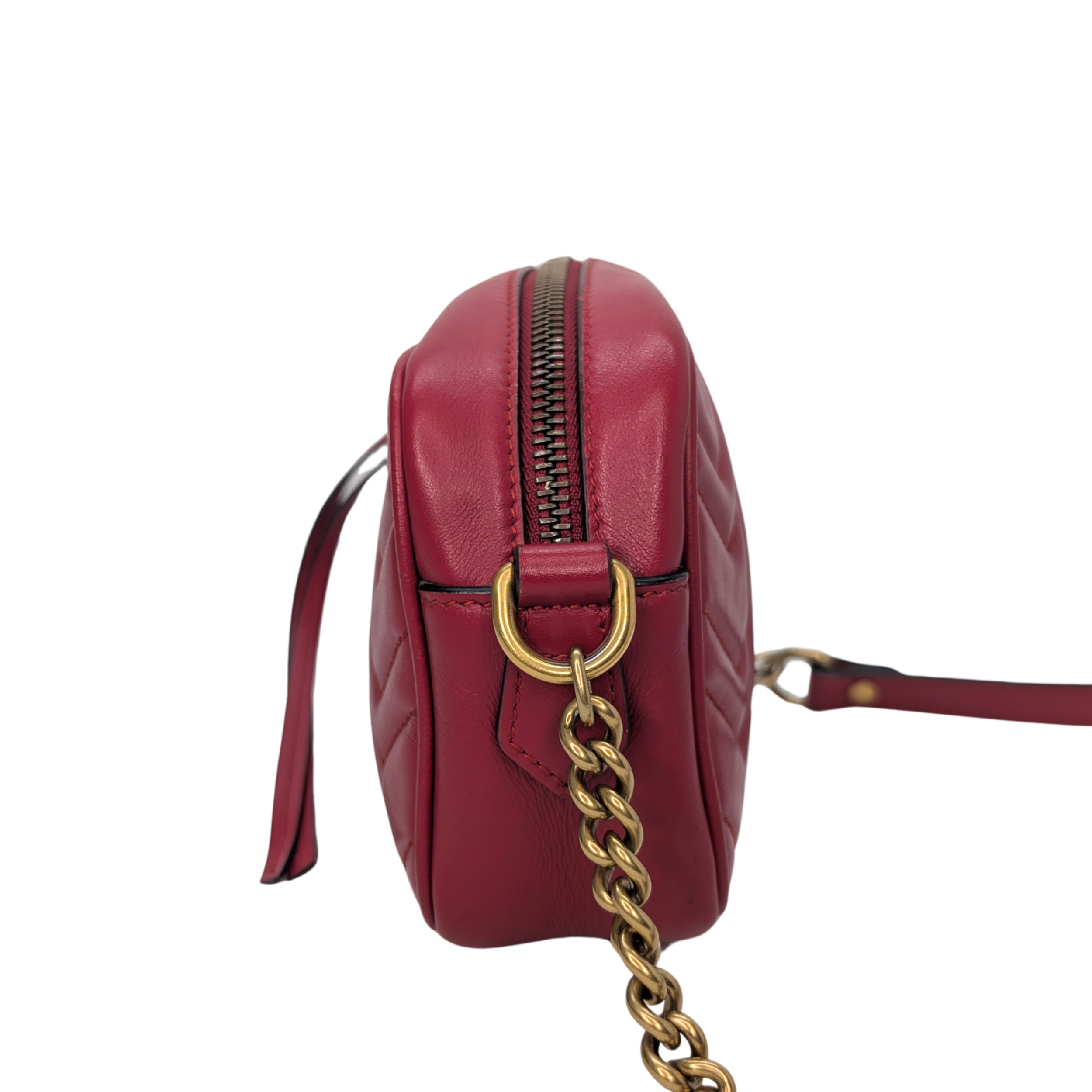 Gucci Mini GG Marmont Chain Shoulder Bag Hibiscus Red