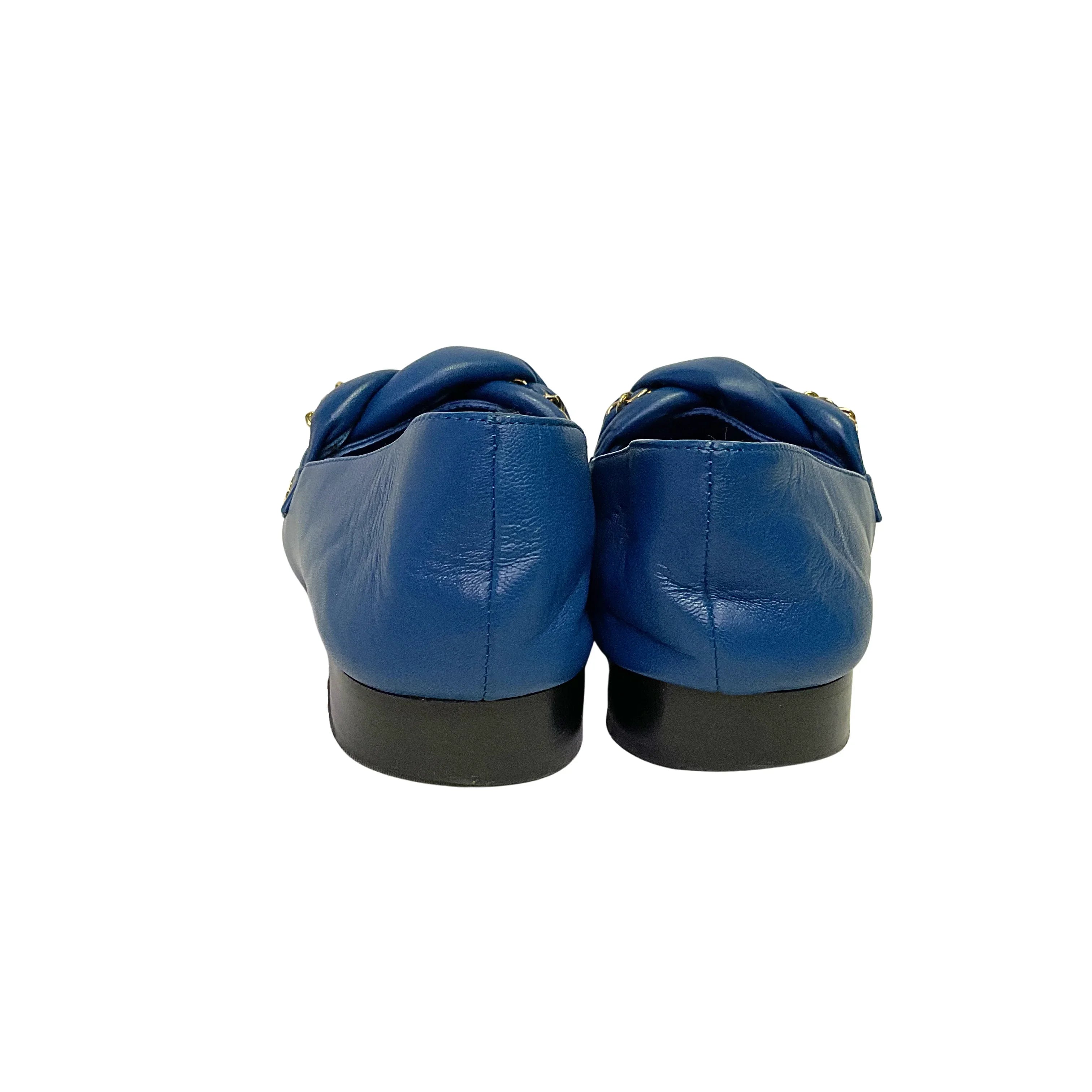 Chanel Braided Interlocking CC Loafers Blue Flats Size 38 - Lost Designer