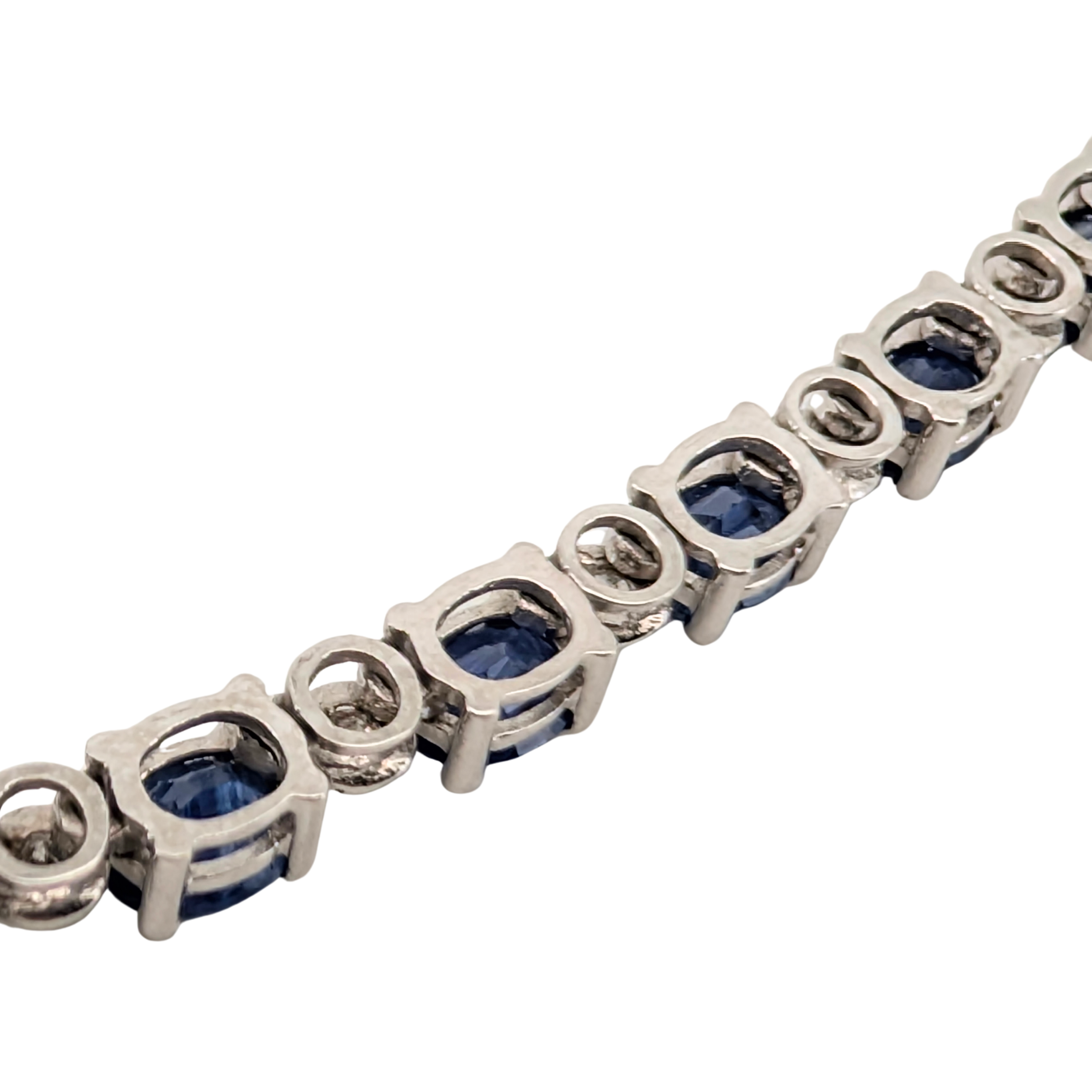 14.89Ct Natural Sapphire & 0.79Ct Diamonds Tennis Necklace In 18K White Gold