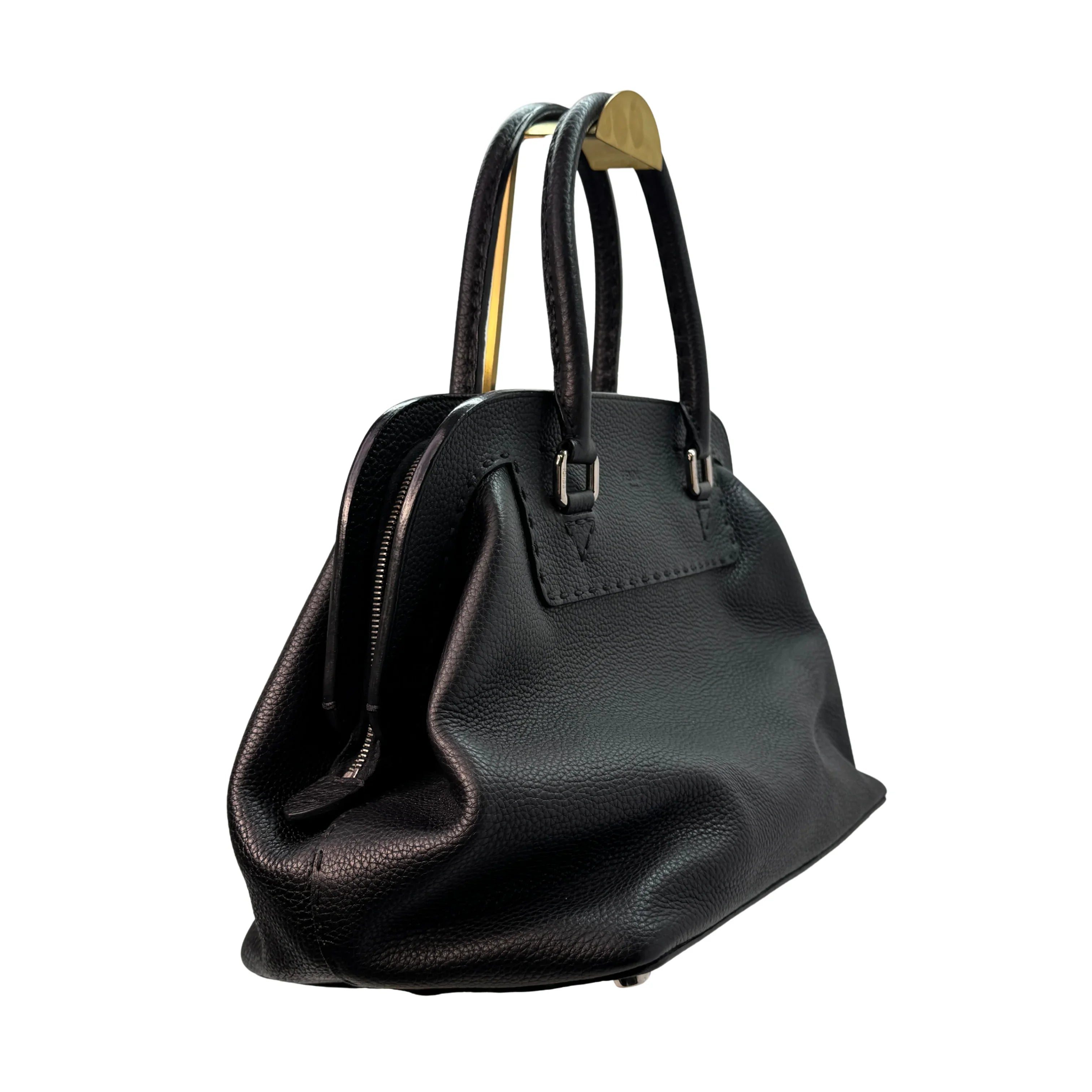 Fendi Cuoio Romano Selleria Adele 1328 Bag Black - Lost Designer