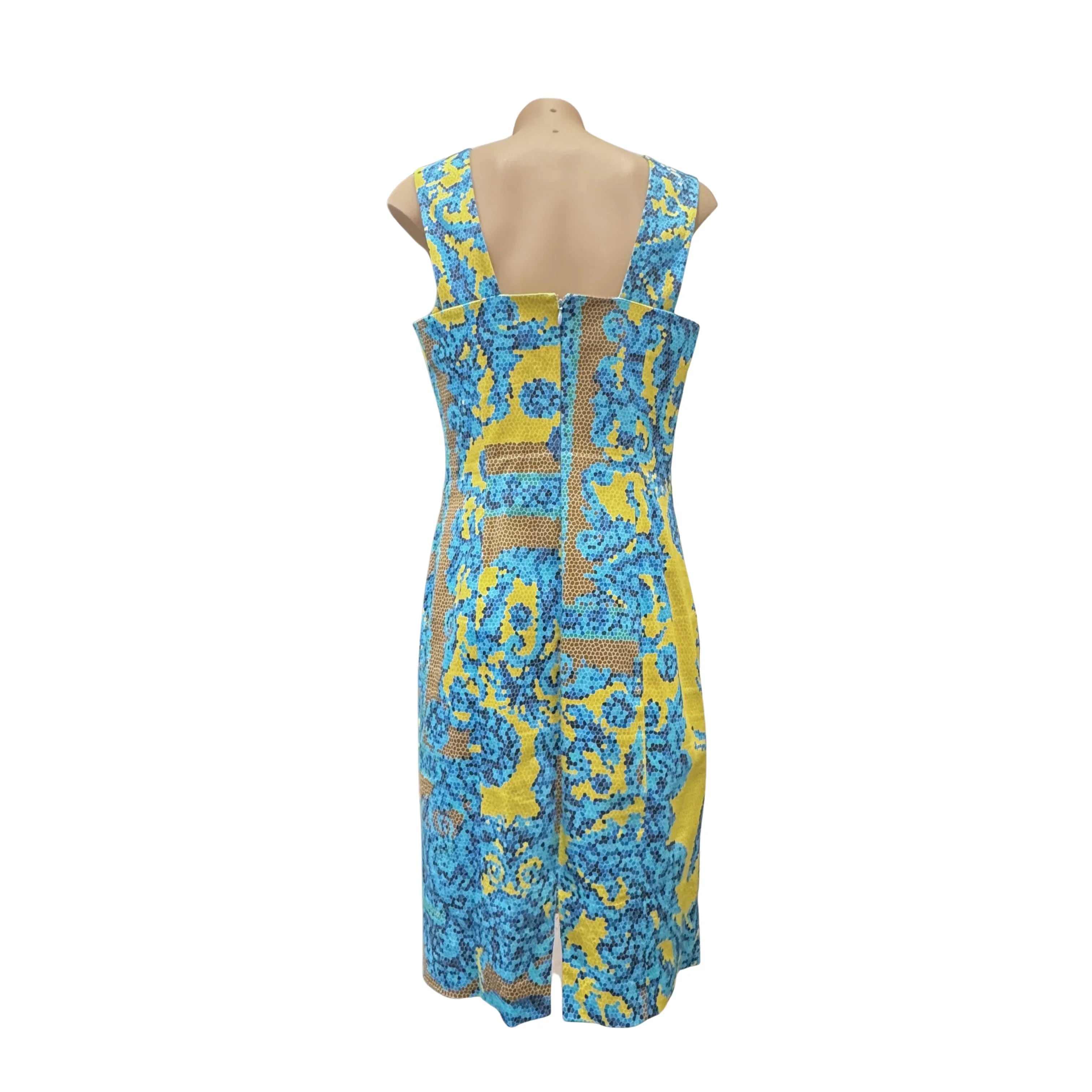 Versace Yellow x Blue Baroque Print Sleeveless Sheath Dress Size 42