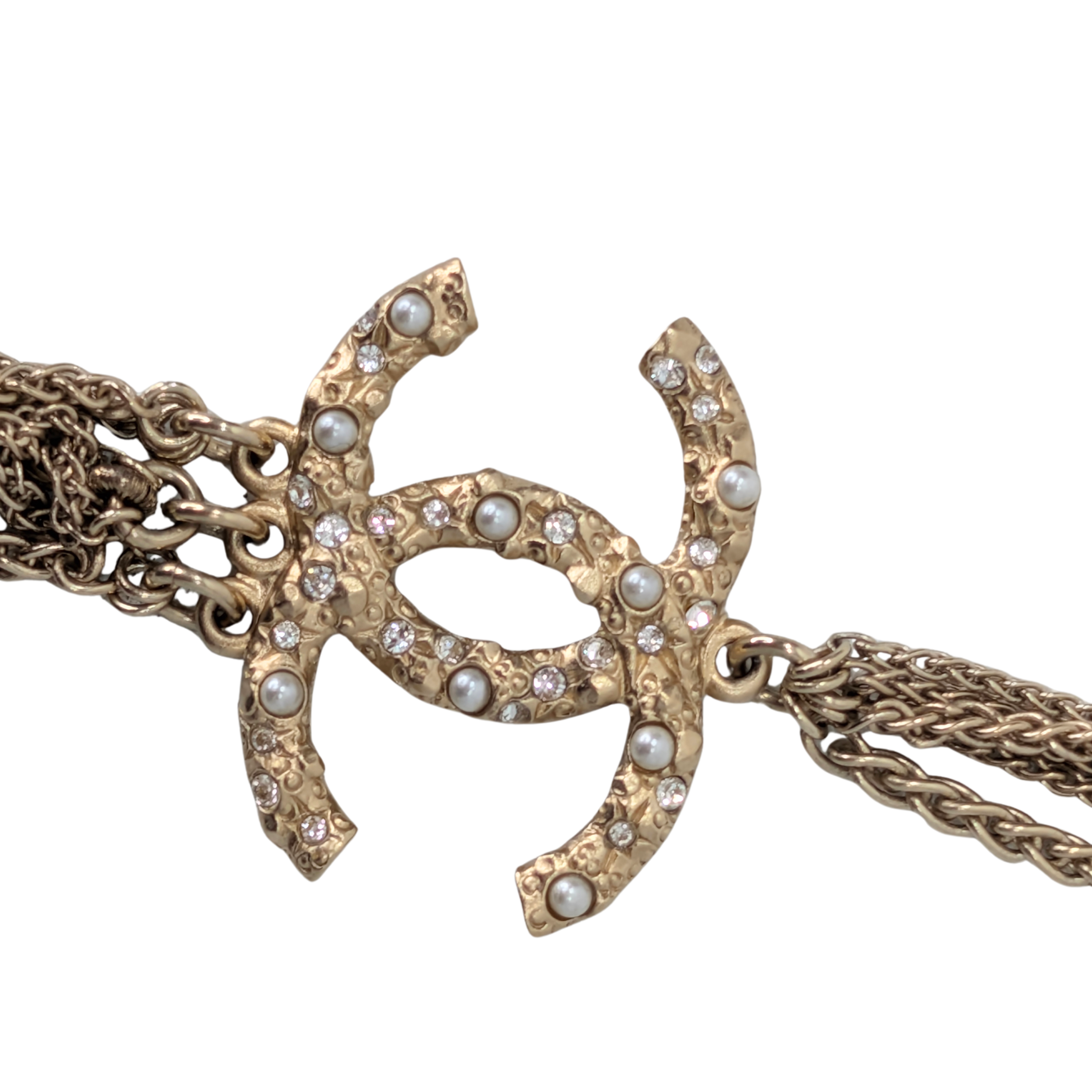 Chanel Faux Pearl & Strass CC Multi-Strand Chain Necklace